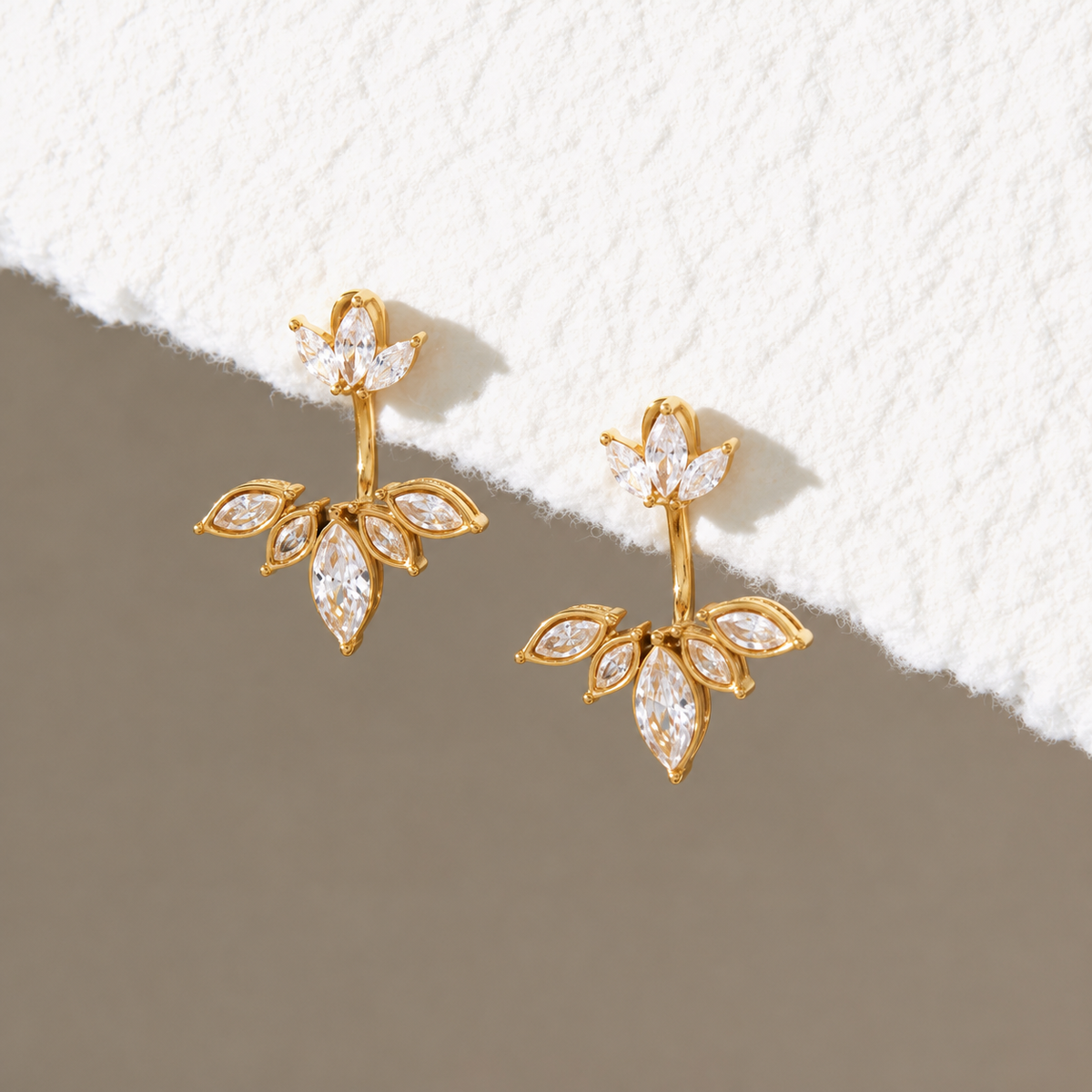 Flora 18K PVD Gold Floral Marquise CZ Drop Earrings