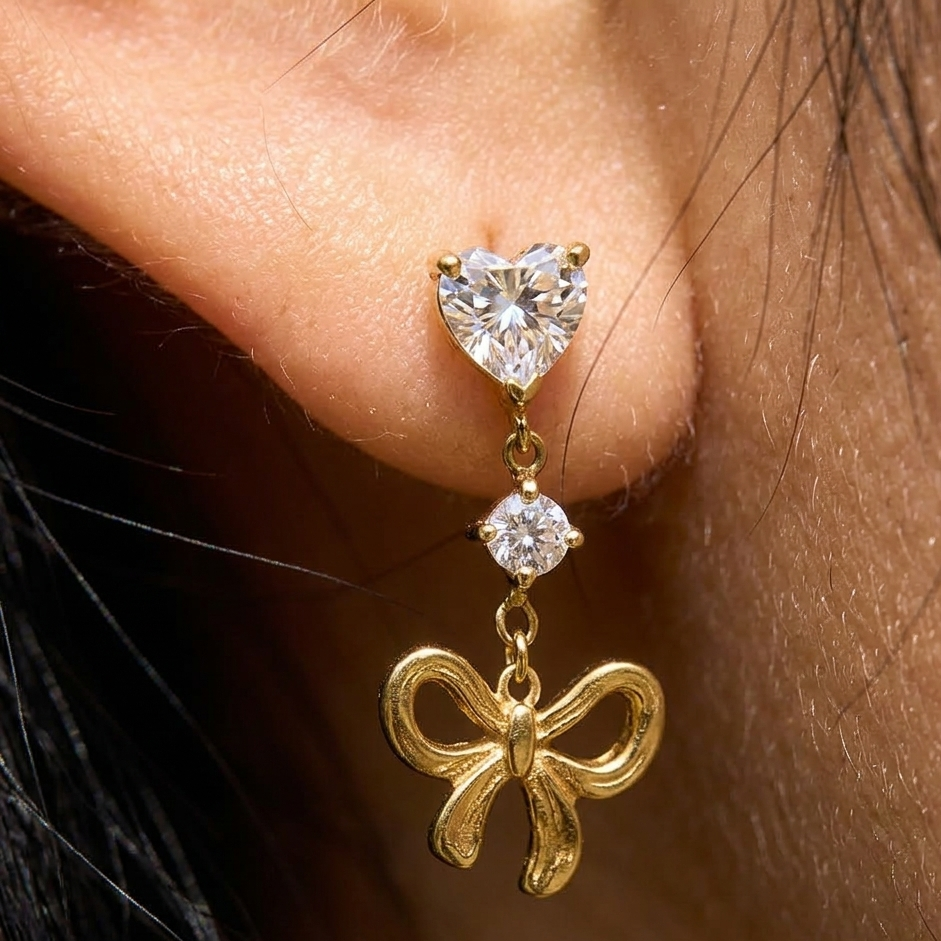 Alouette Gold Bow Dangle Earrings