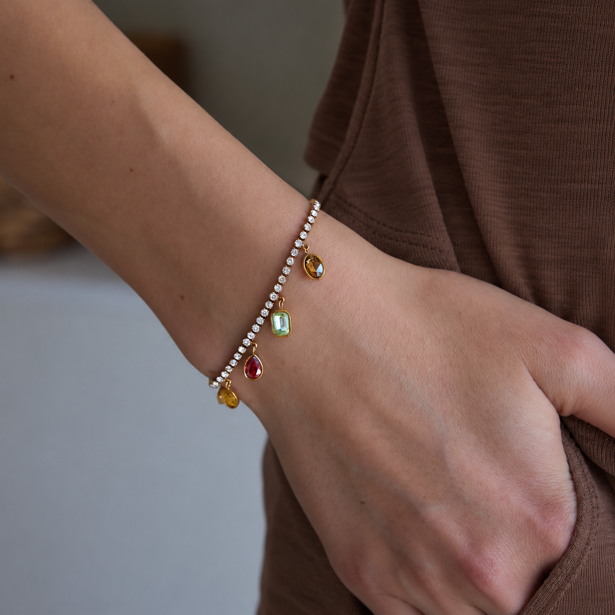 Kiara 18K Gold Plated Multicolor Gemstone Charm Bracelet