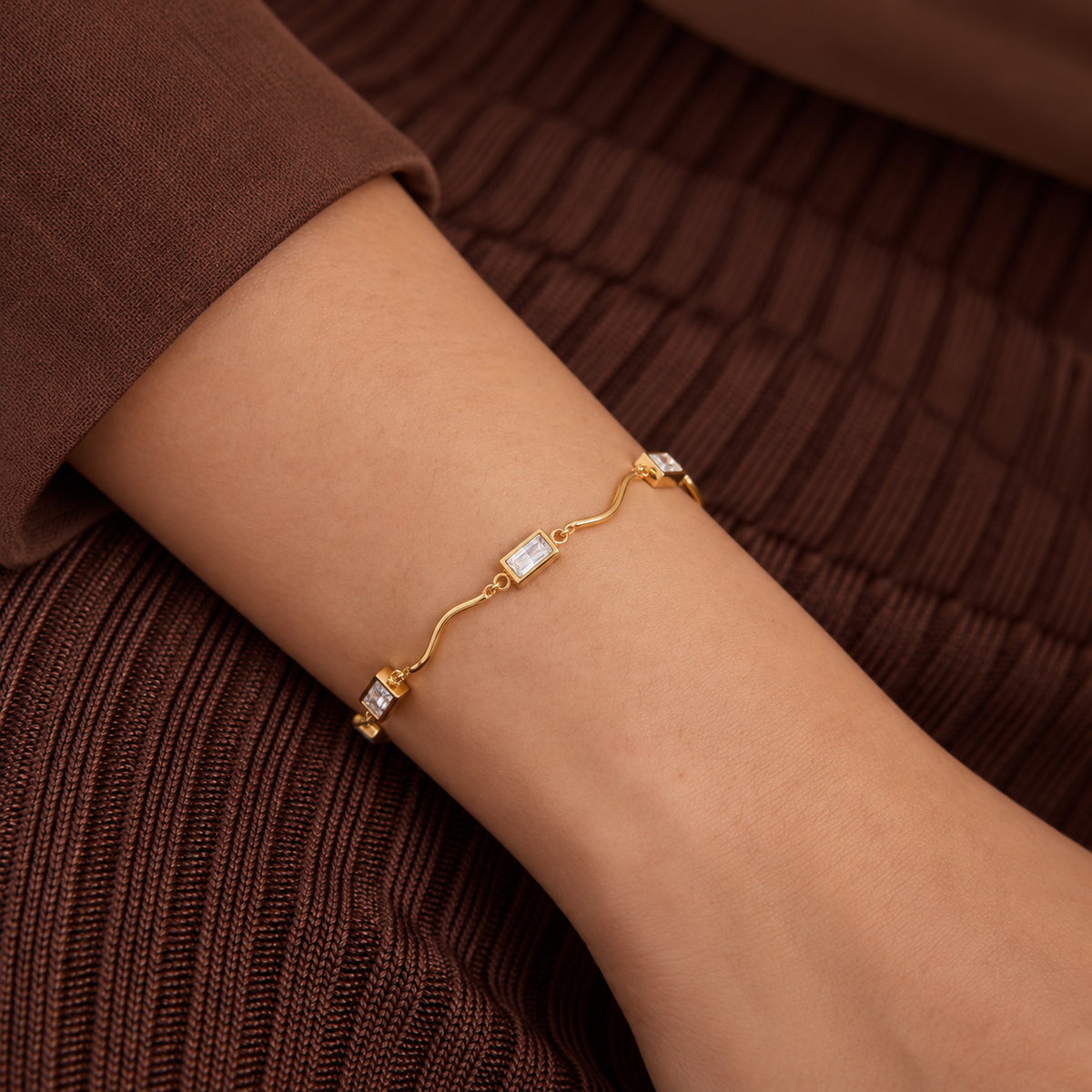 Ava 18K PVD Gold Plated Baguette CZ Link Bracelet