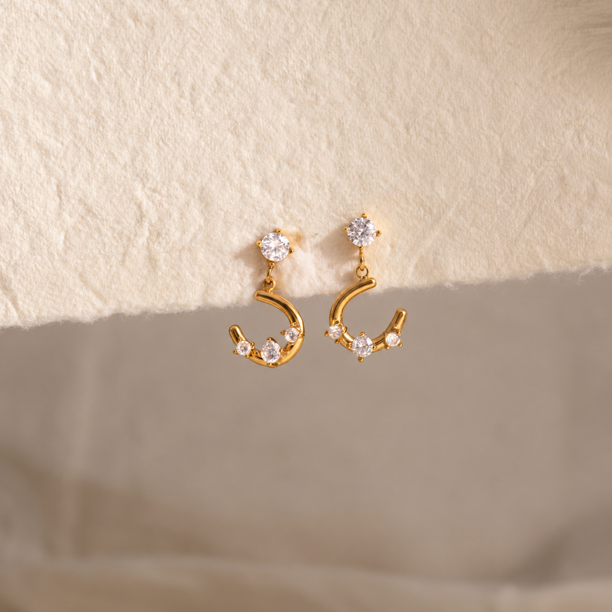 Luna 18K PVD Gold Crescent Moon CZ Drop Earrings