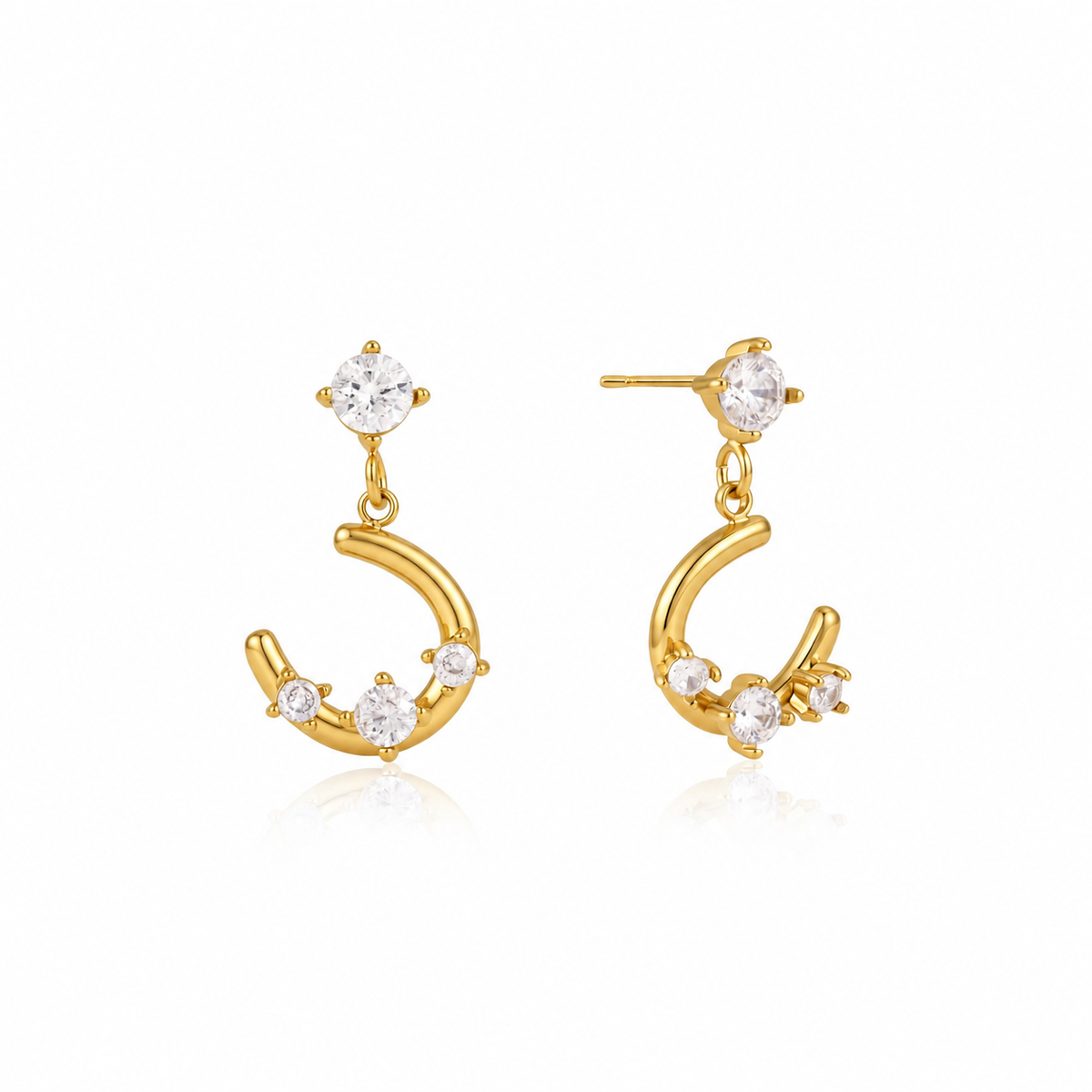 Luna 18K PVD Gold Crescent Moon CZ Drop Earrings