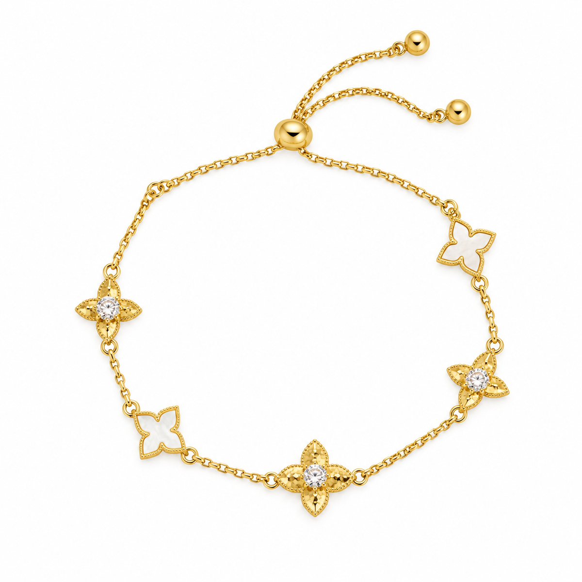 Arielle Gold Quatrefoil CZ Charm Bracelet