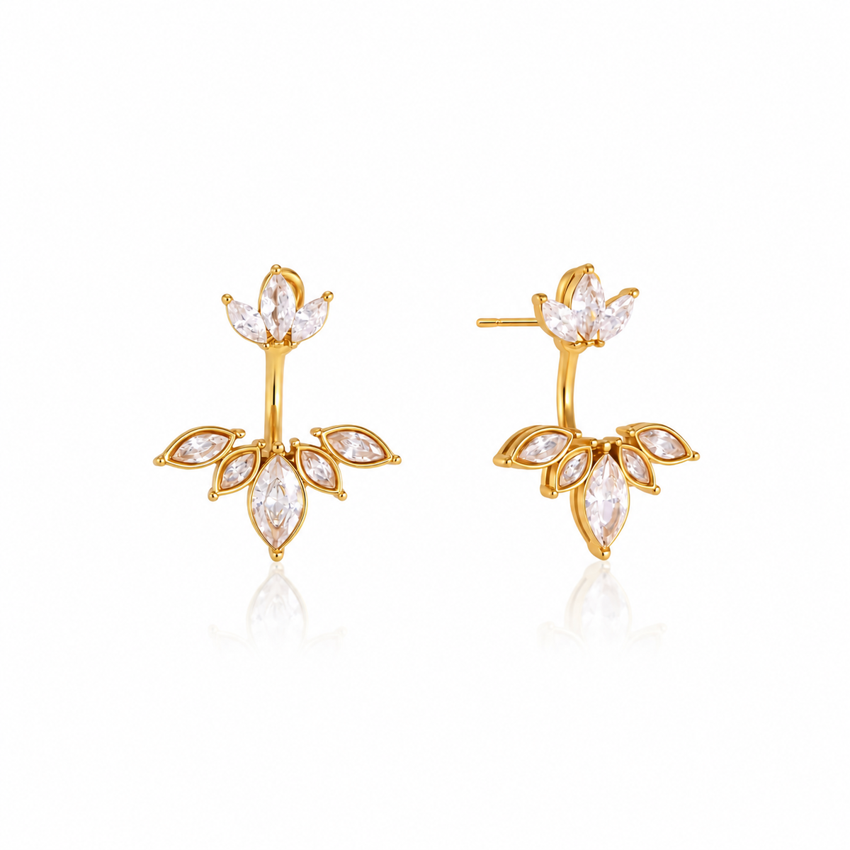 Flora 18K PVD Gold Floral Marquise CZ Drop Earrings