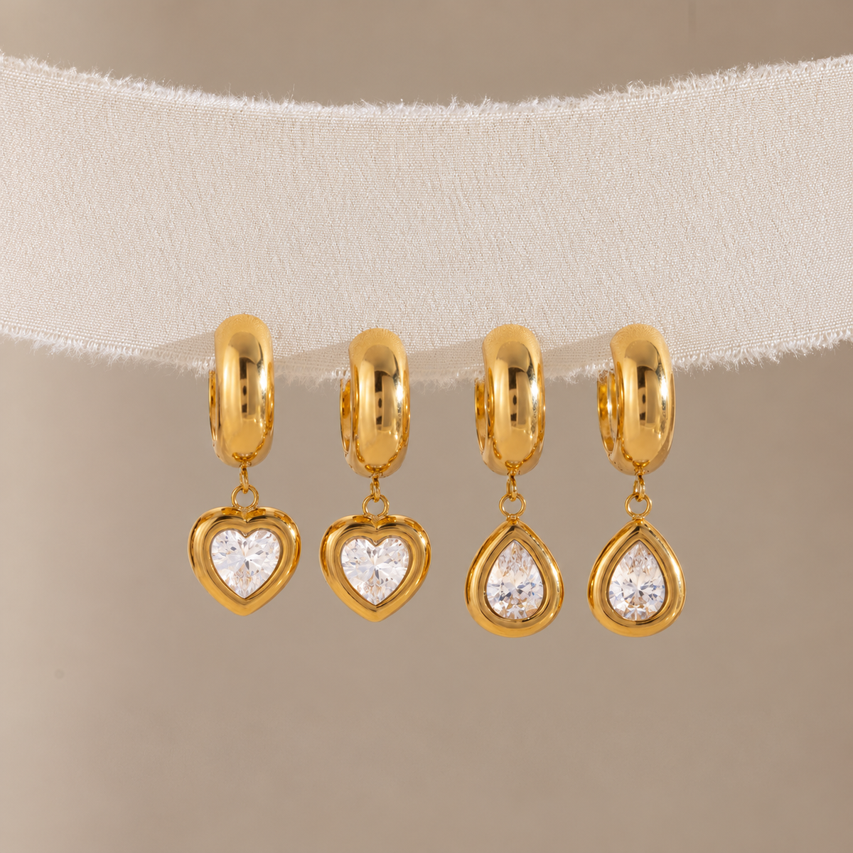 Isla 18K PVD Gold Teardrop CZ Hoop Earrings