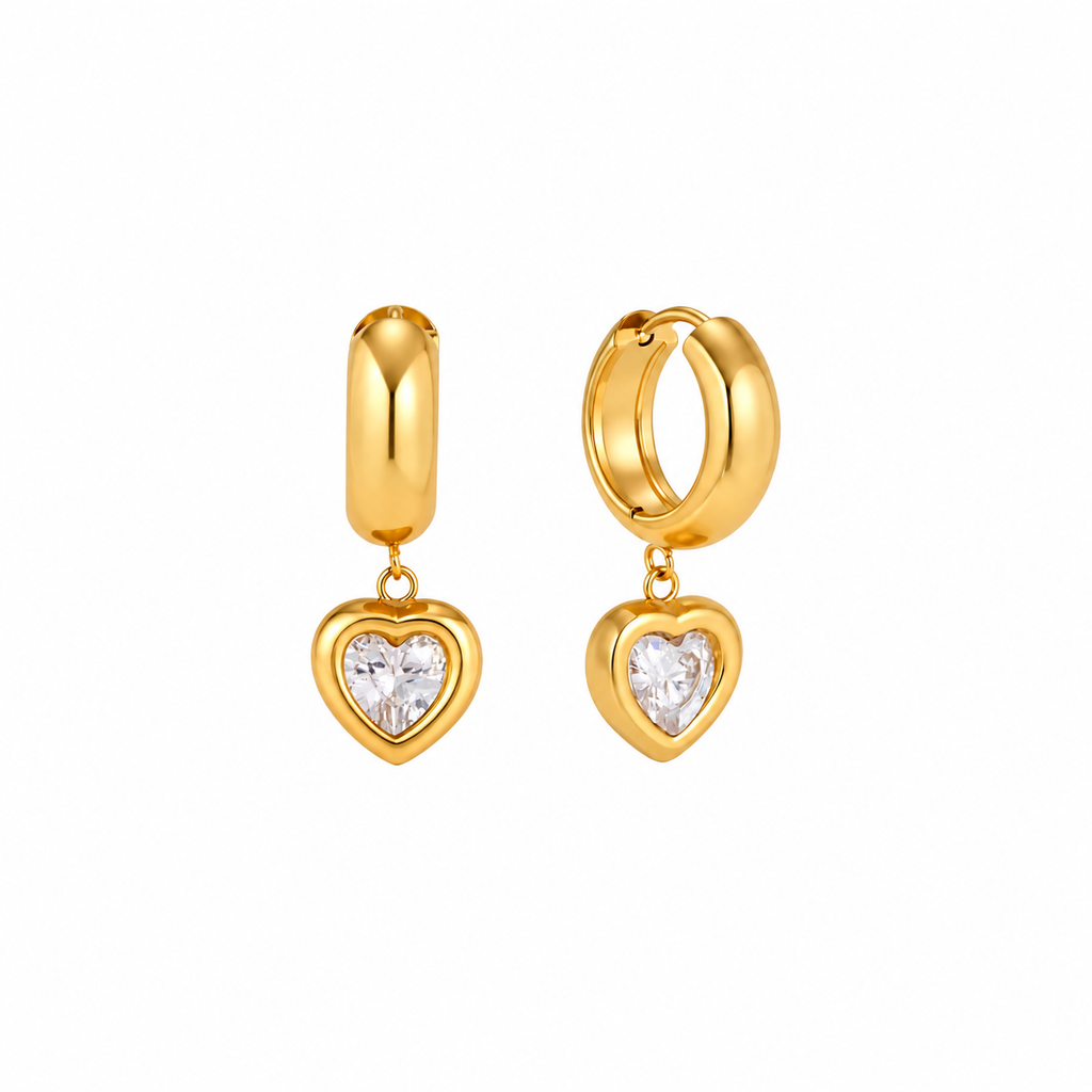 Bella 18K PVD Gold Heart CZ Hoop Earrings