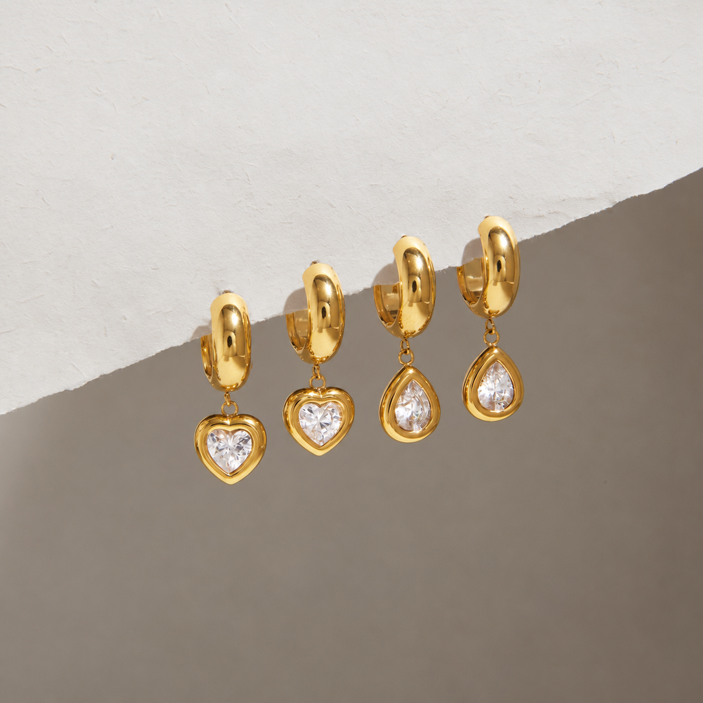 Bella 18K PVD Gold Heart CZ Hoop Earrings