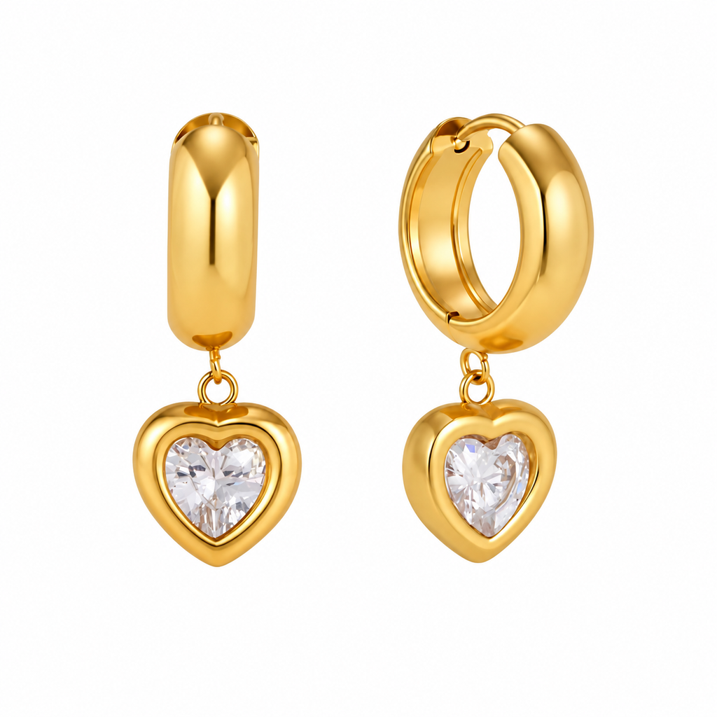 Bella 18K PVD Gold Heart CZ Hoop Earrings