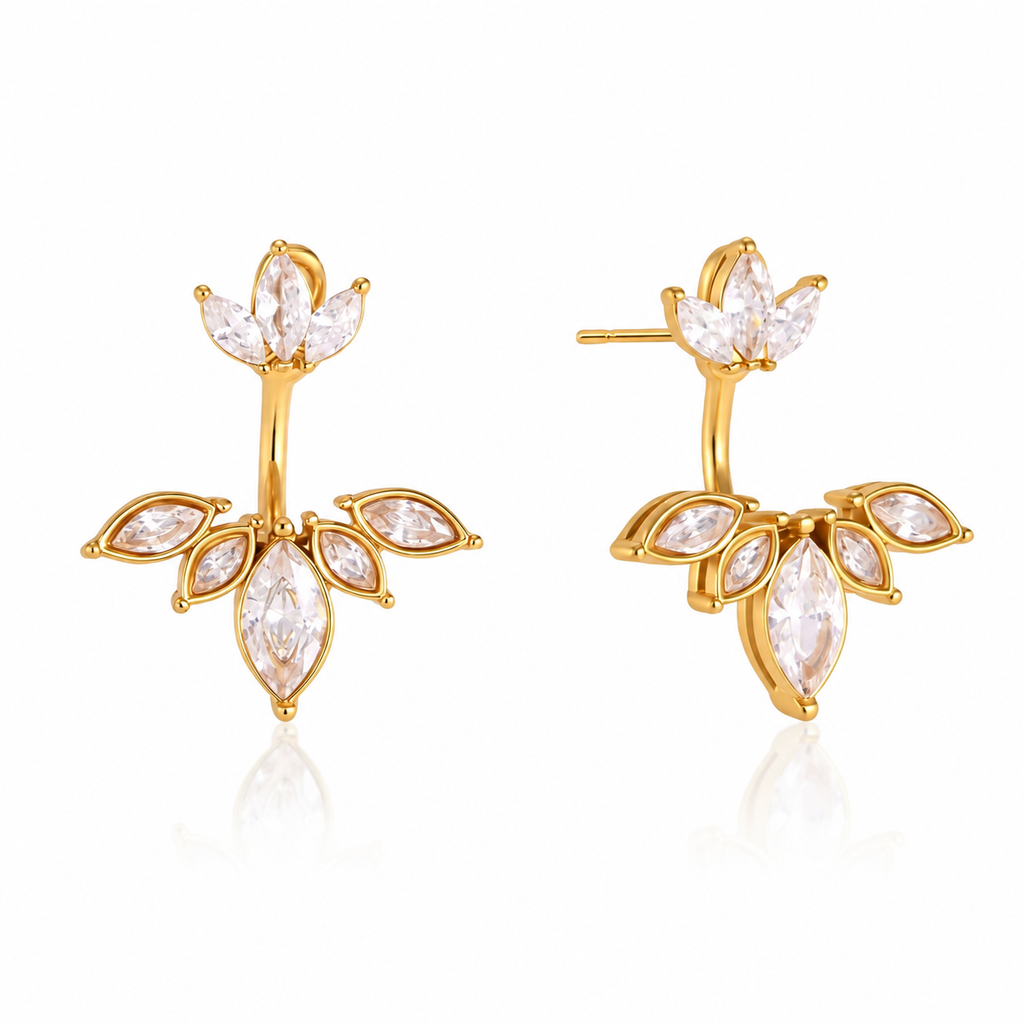 Flora 18K PVD Gold Floral Marquise CZ Drop Earrings