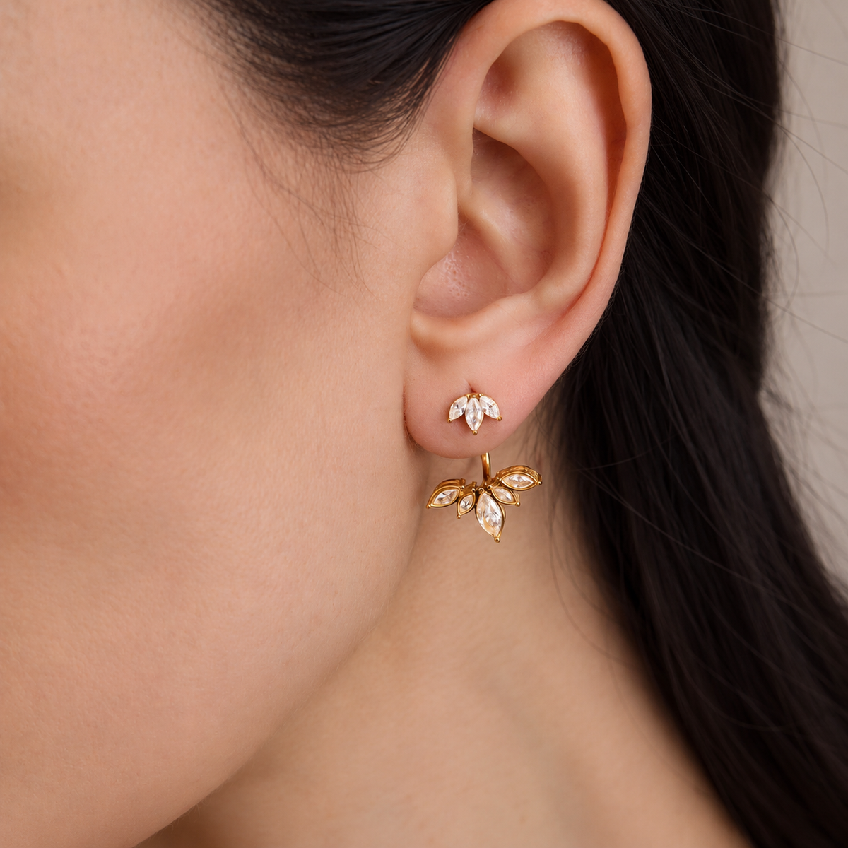 Flora 18K PVD Gold Floral Marquise CZ Drop Earrings