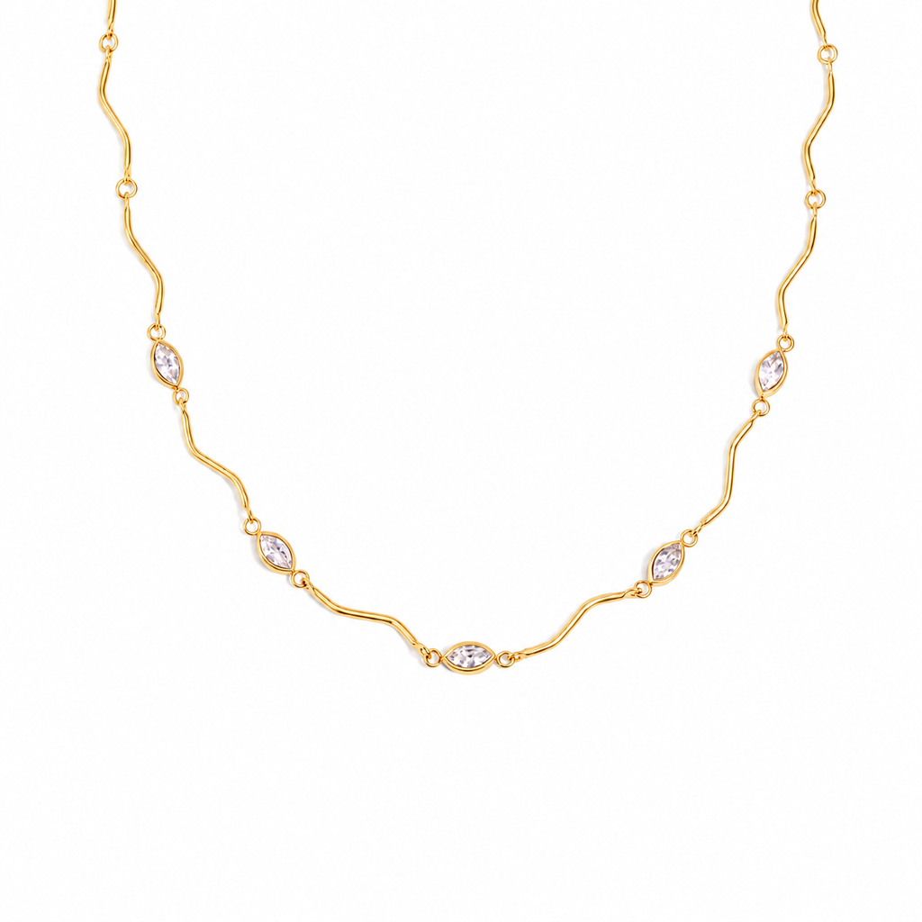 Kiara 18K PVD Gold Plated Marquise CZ Stone Necklace