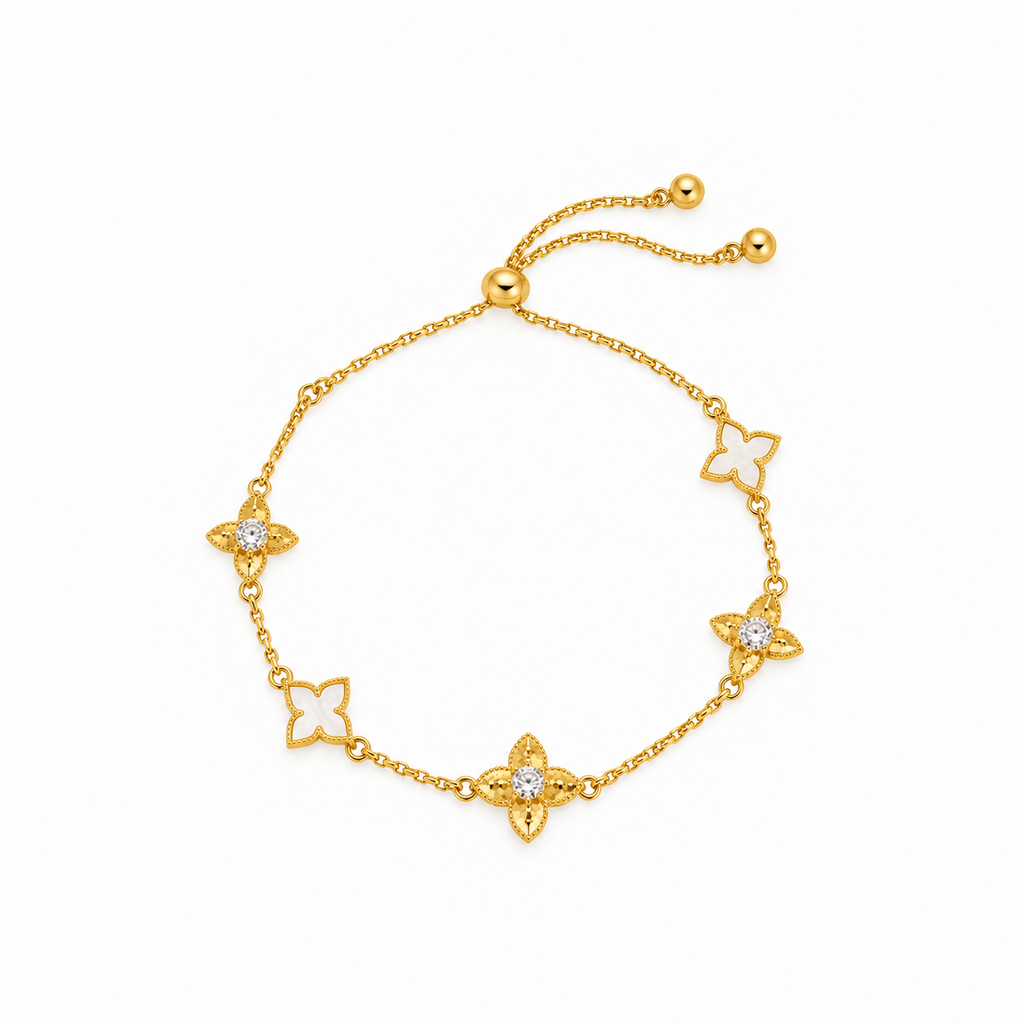 Arielle Gold Quatrefoil CZ Charm Bracelet