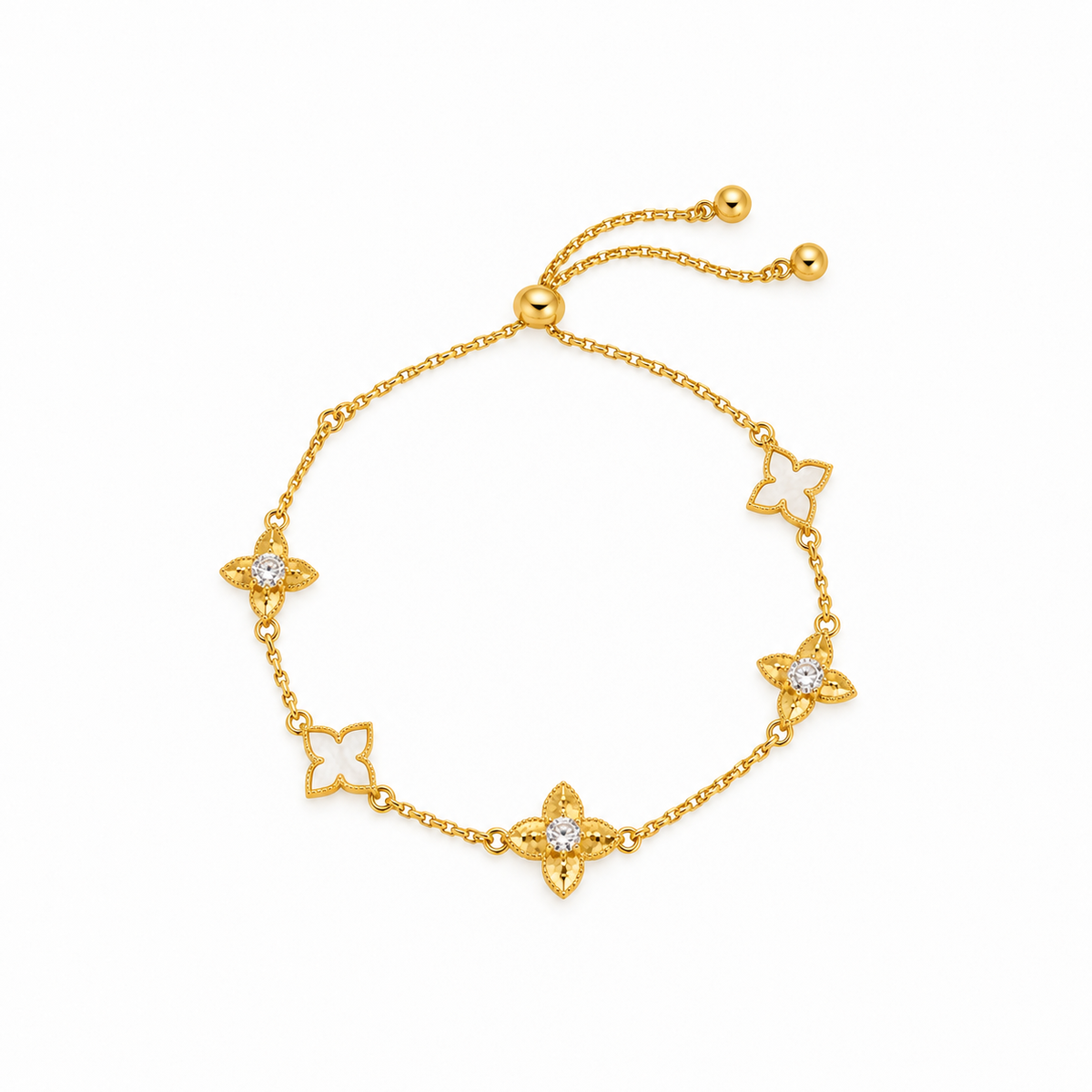 Arielle Gold Quatrefoil CZ Charm Bracelet