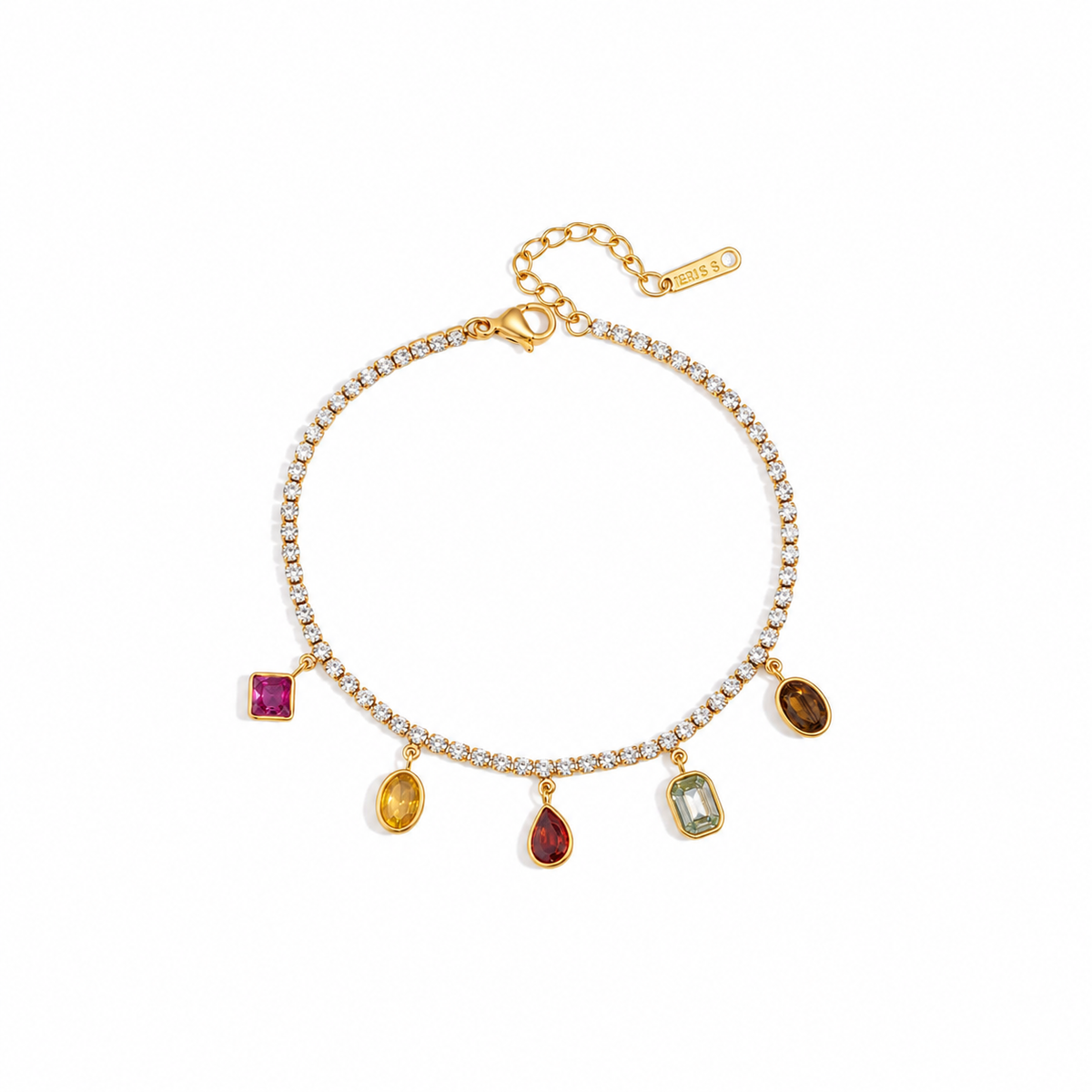 Kiara 18K Gold Plated Multicolor Gemstone Charm Bracelet