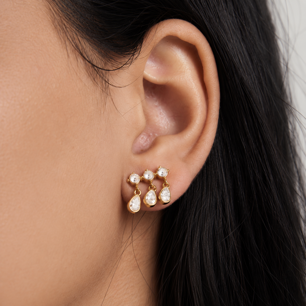 Serena 18K PVD Gold Triple Drop CZ Chandelier Earrings