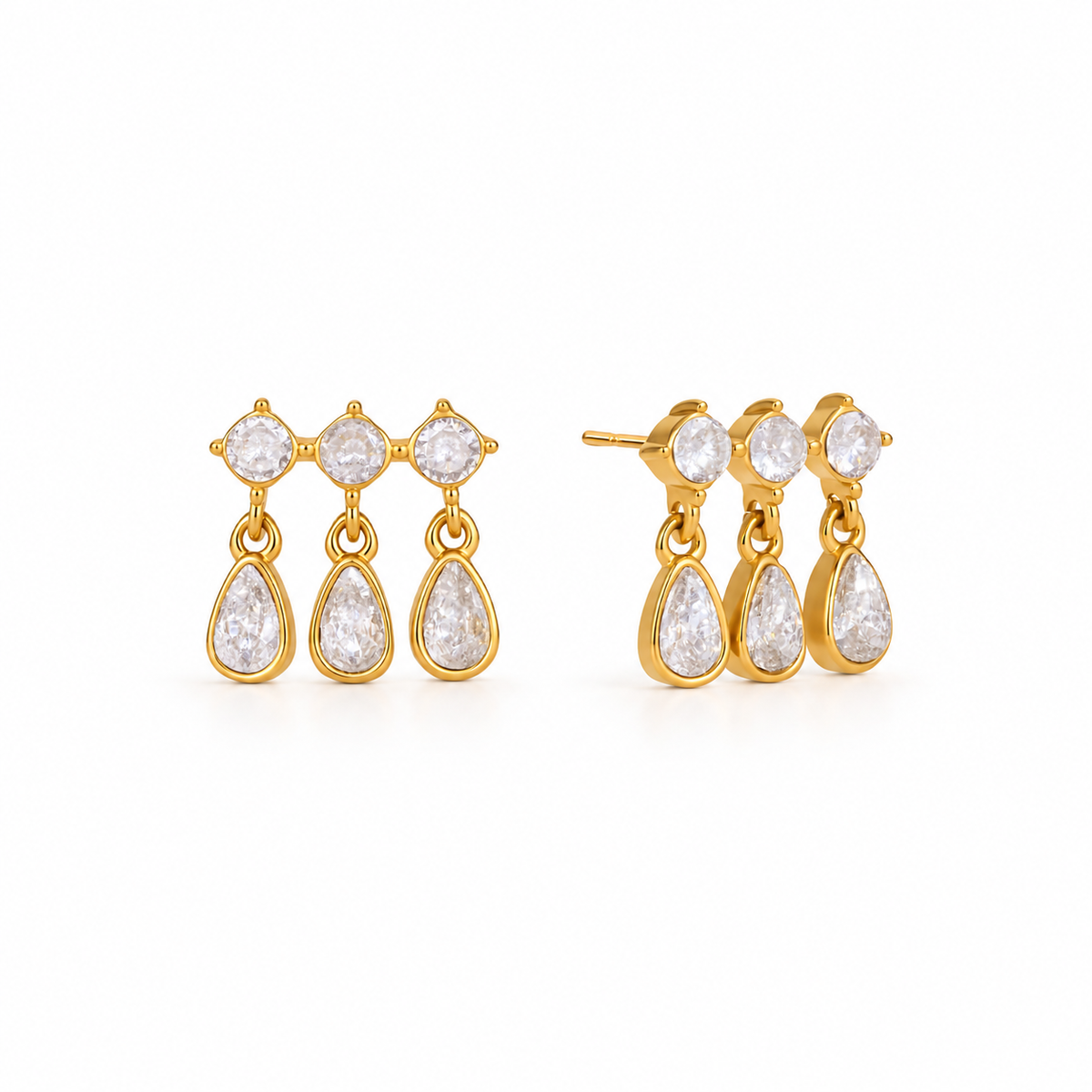 Serena 18K PVD Gold Triple Drop CZ Chandelier Earrings
