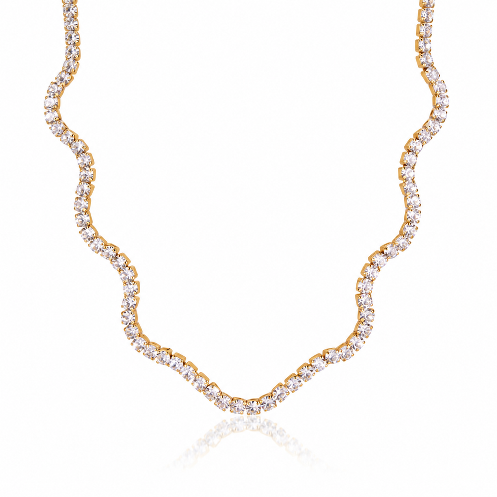 Elara 18K PVD Gold Wavy CZ Tennis Necklace