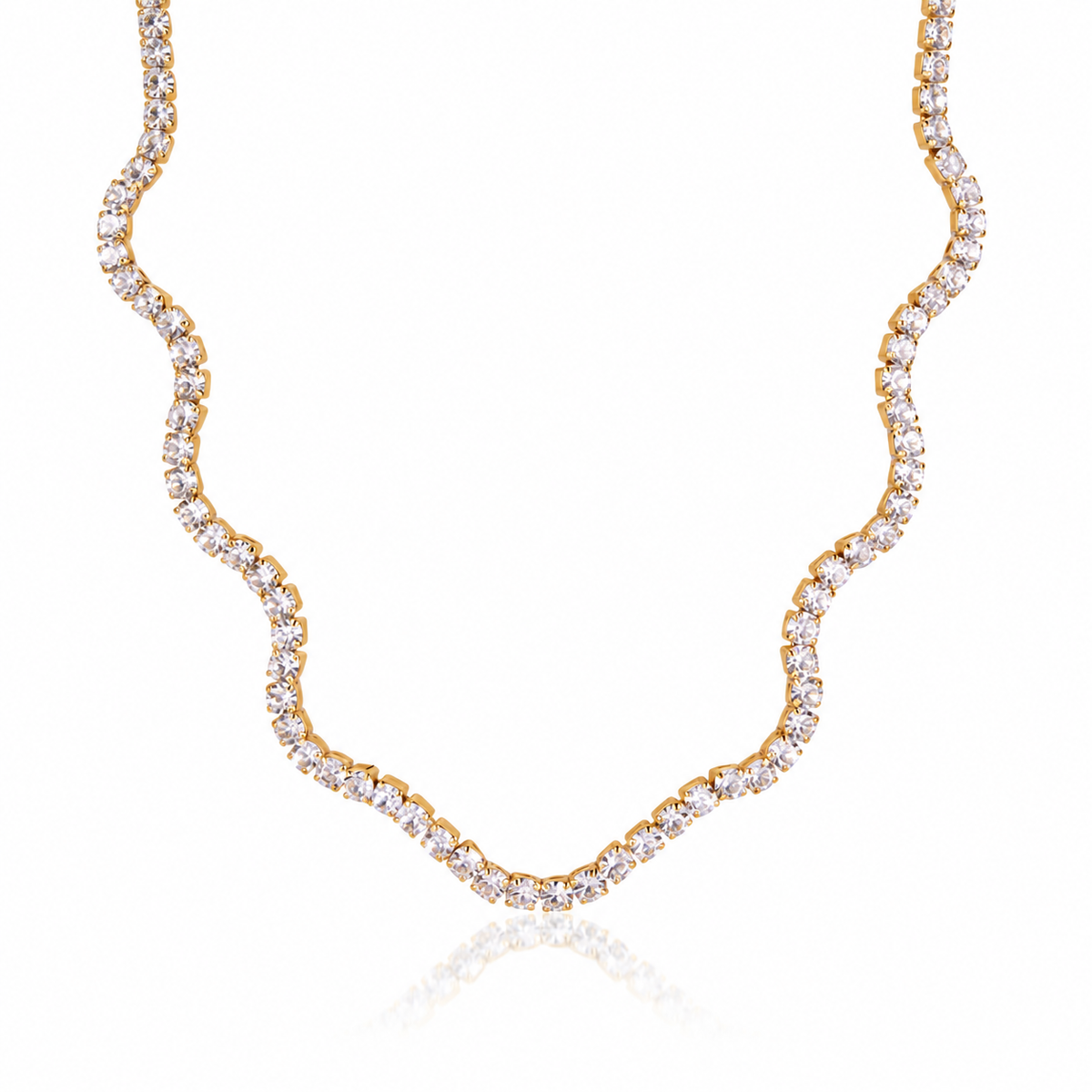 Elara 18K PVD Gold Wavy CZ Tennis Necklace