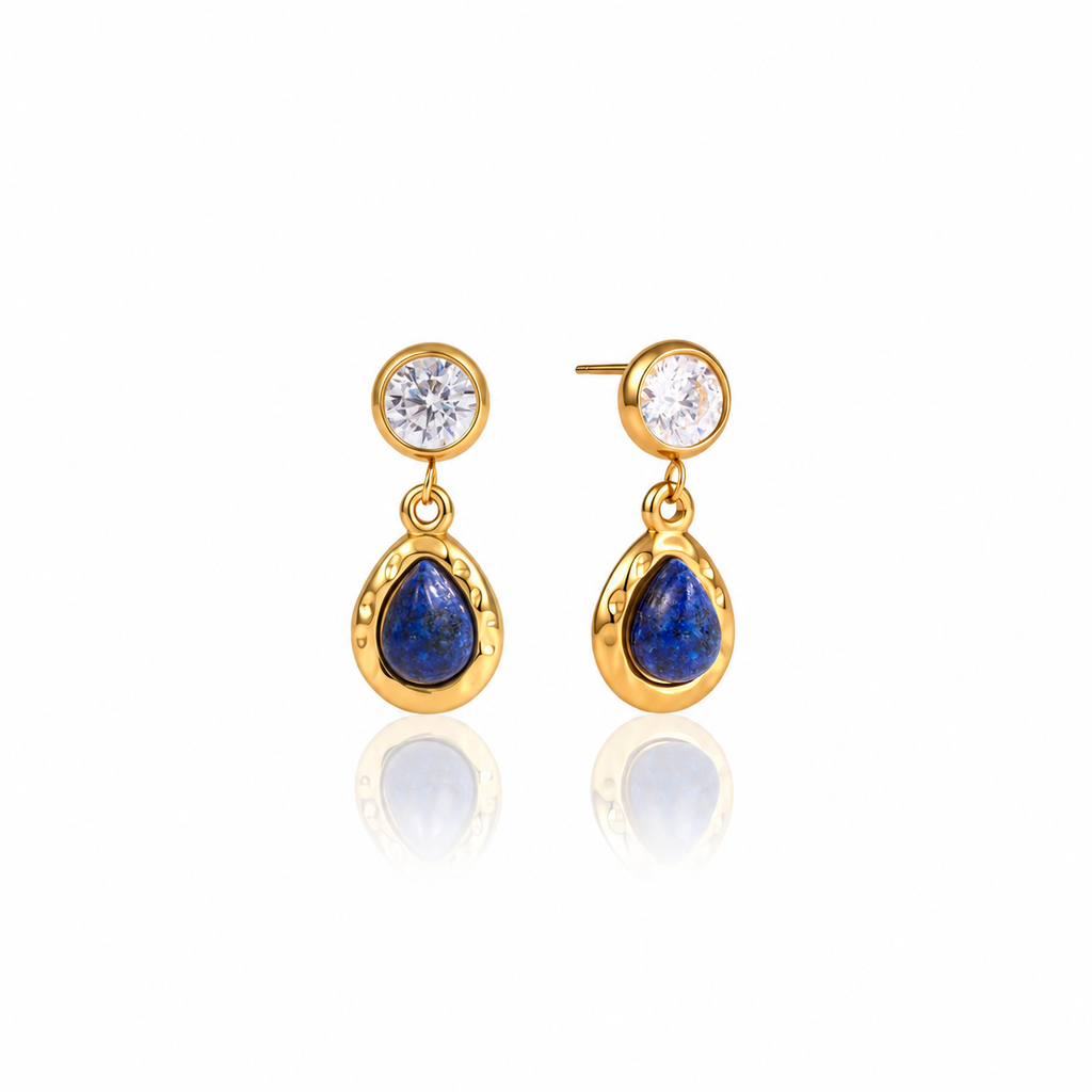 Sapphire 18K PVD Gold and Blue Lapis Teardrop Earrings