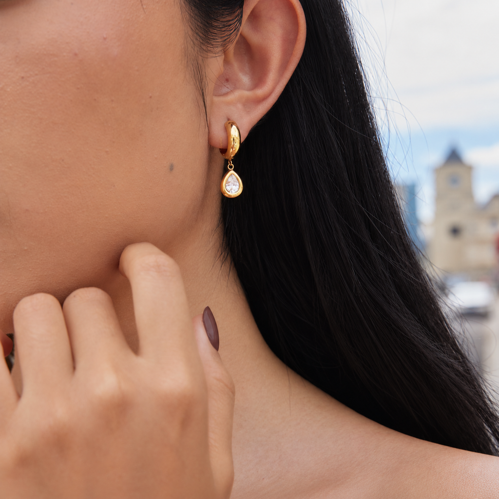 Isla 18K PVD Gold Teardrop CZ Hoop Earrings