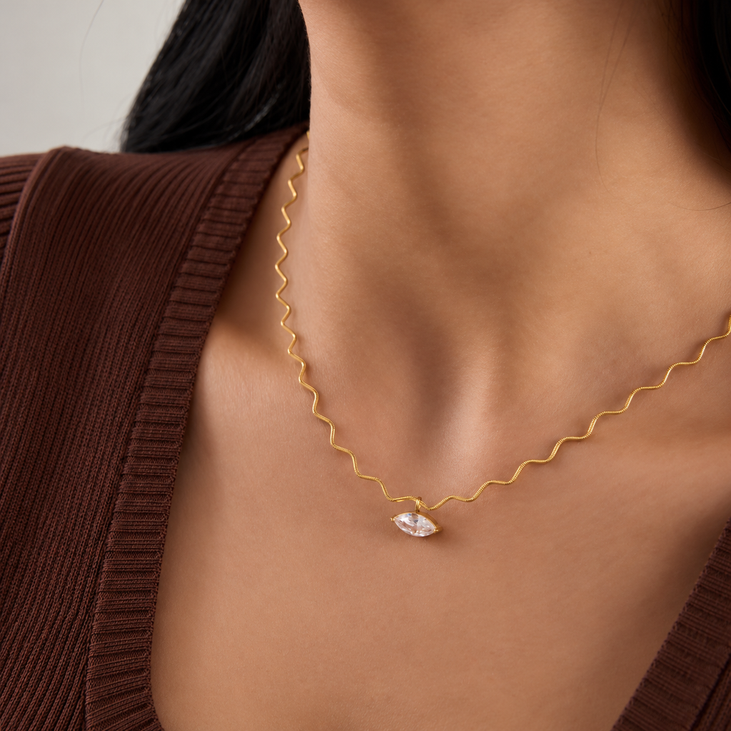 Tara 18K PVD Gold Plated Minimalist Wavy Chain Necklace