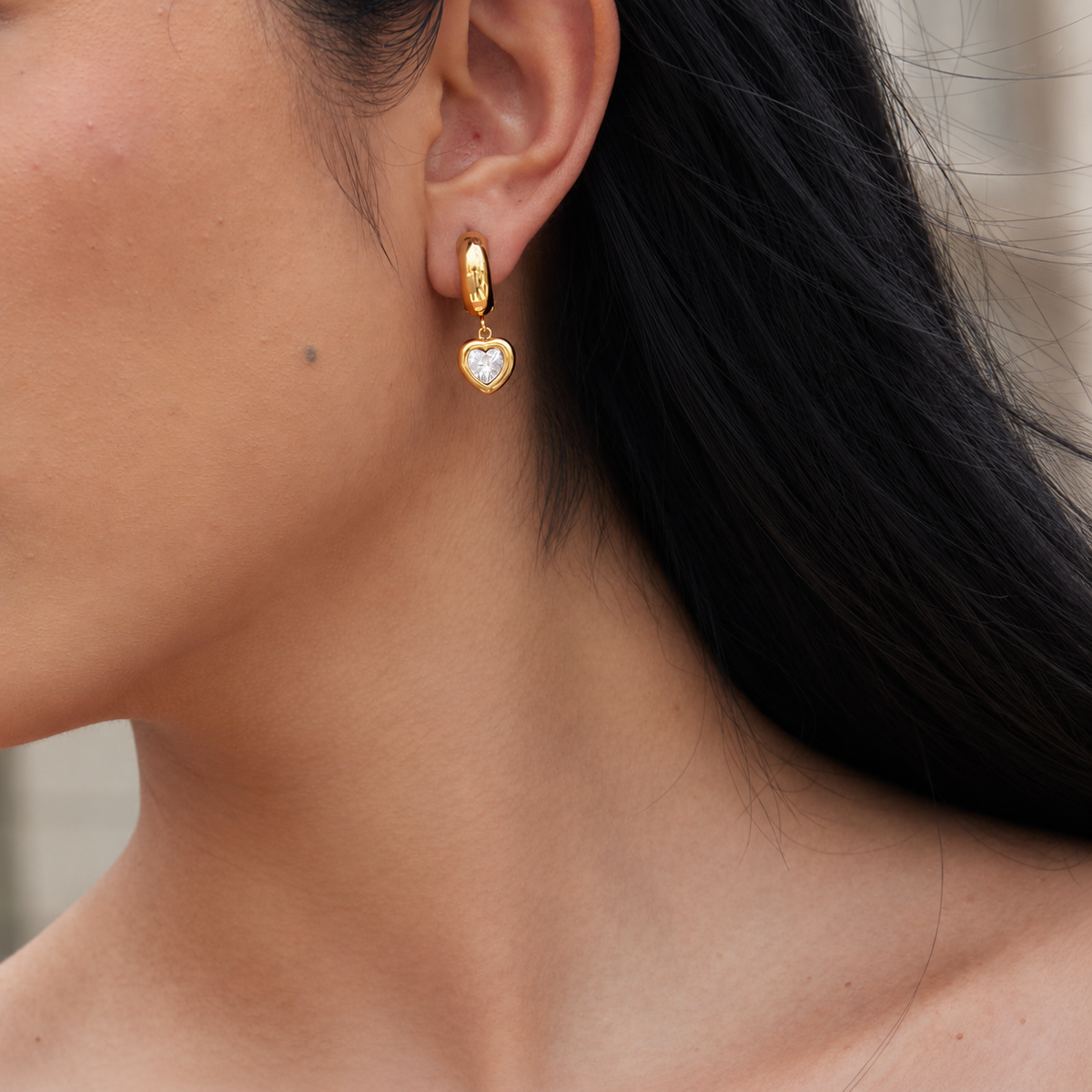 Bella 18K PVD Gold Heart CZ Hoop Earrings