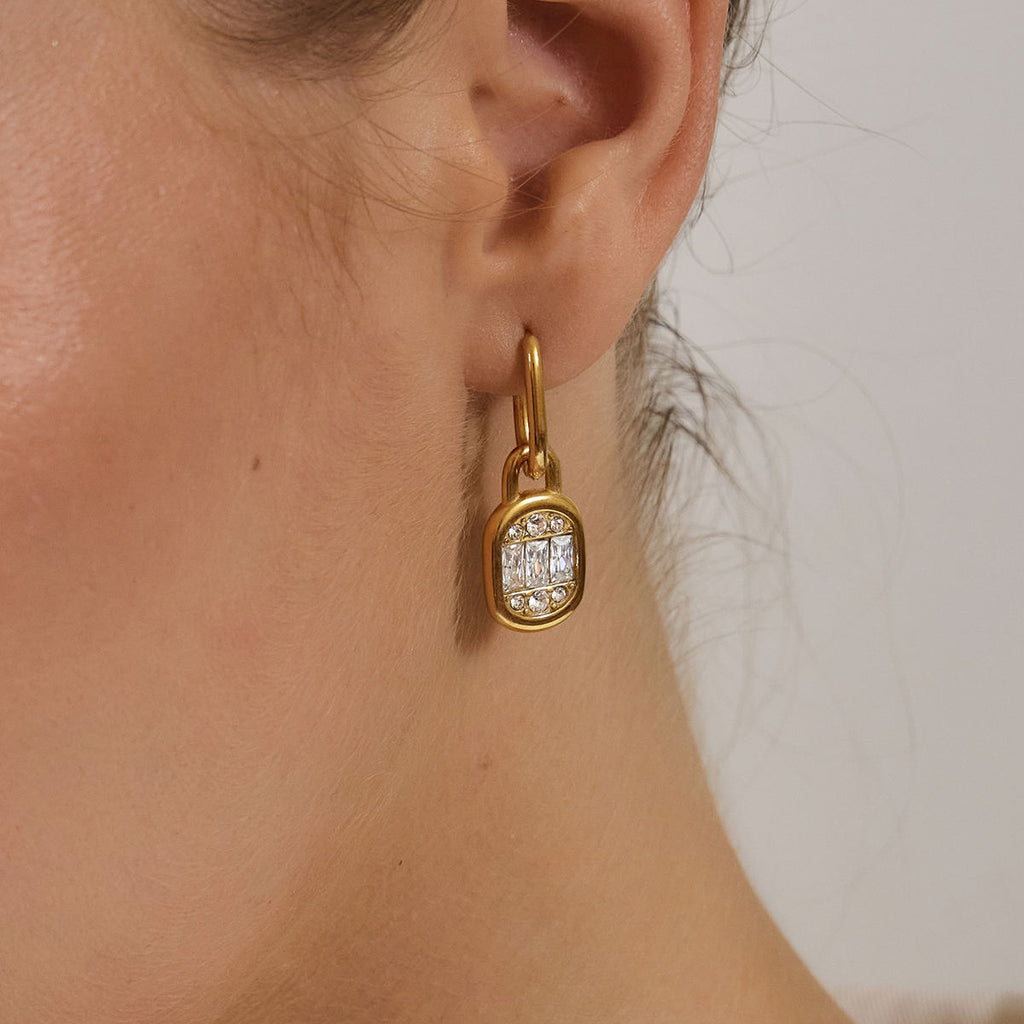 Amara 18K PVD Gold Round Stud and CZ Drop Earrings