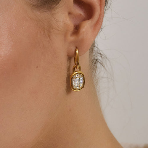 Amara 18K PVD Gold Round Stud and CZ Drop Earrings
