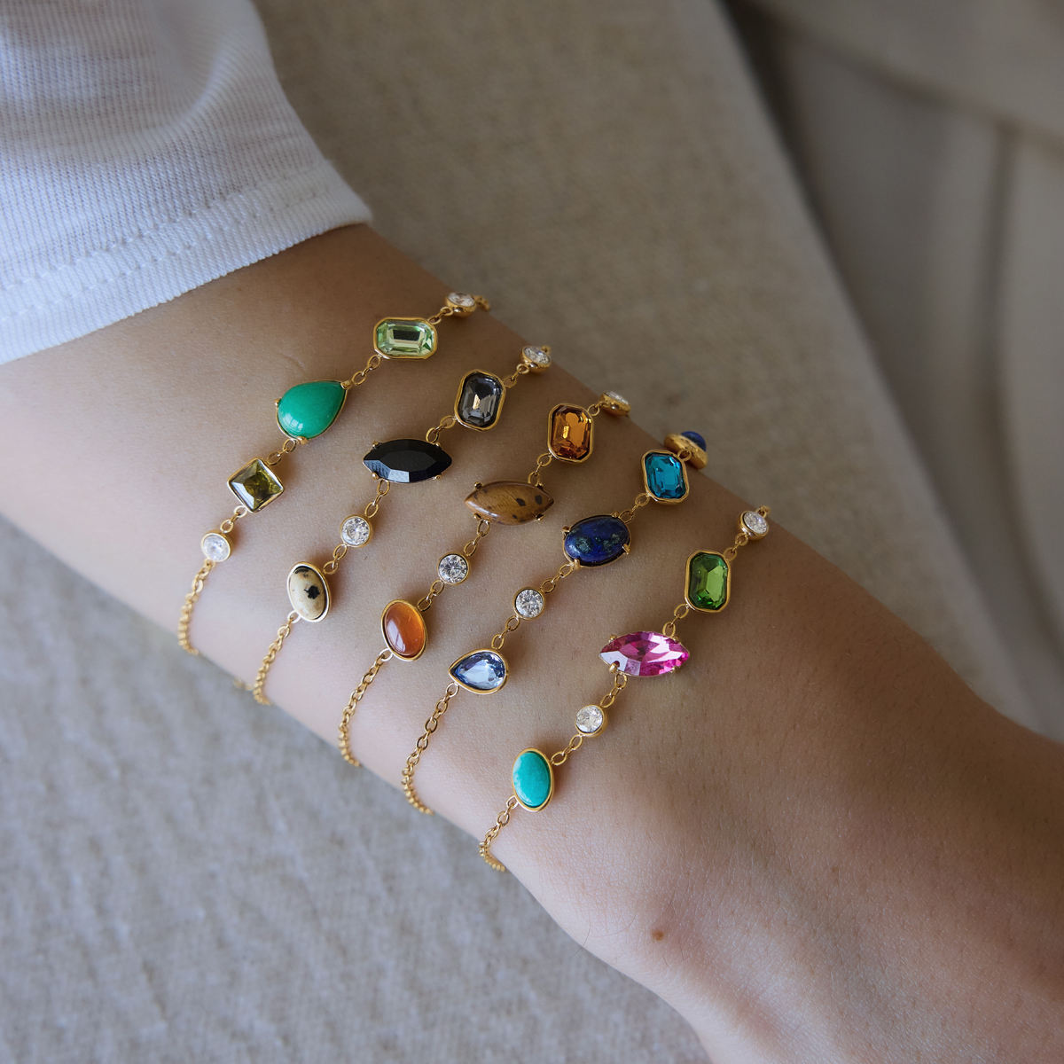 Elara 18K Gold Plated Multicolor Gemstone Chain Bracelet