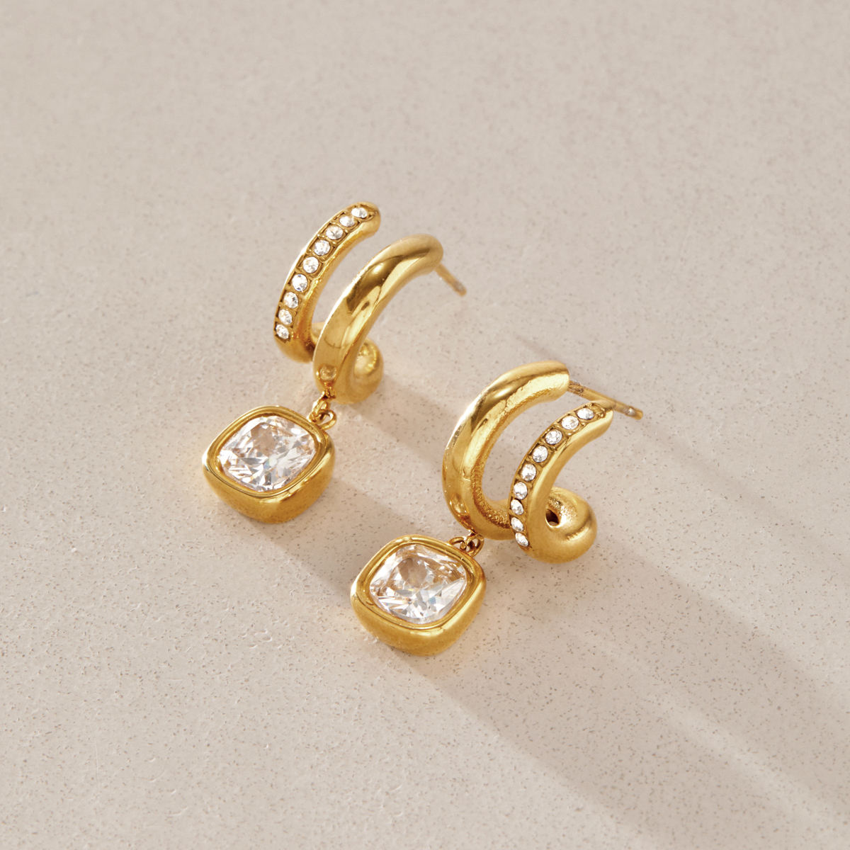 Elise CZ Square Half Hoop Stud Earrings