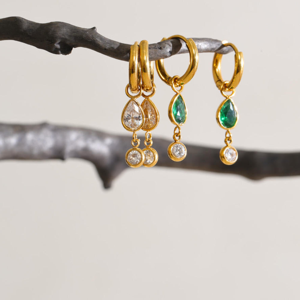 Elise Pear CZ Hoop Drop Earrings