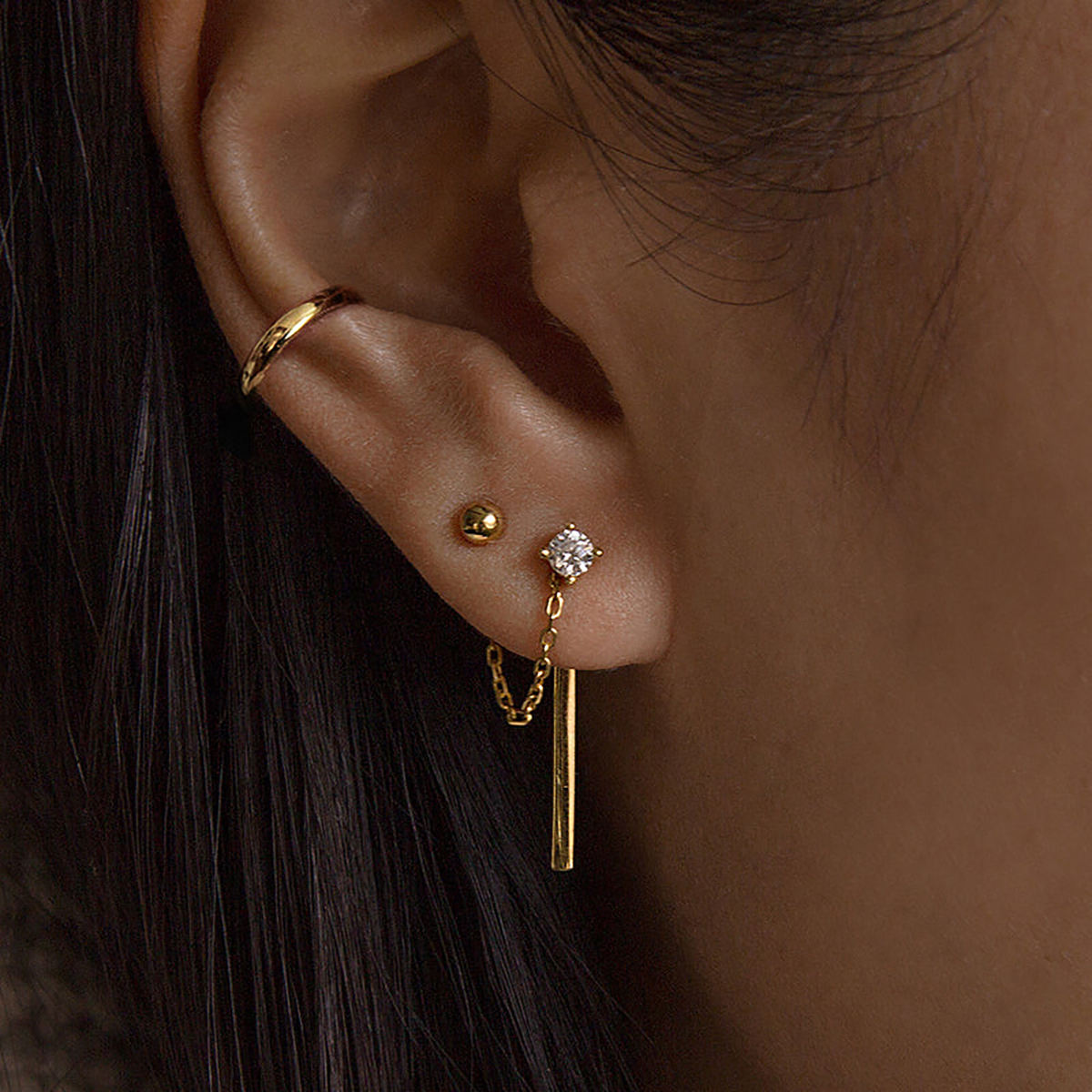 Grace Gold CZ Chain Earring Set