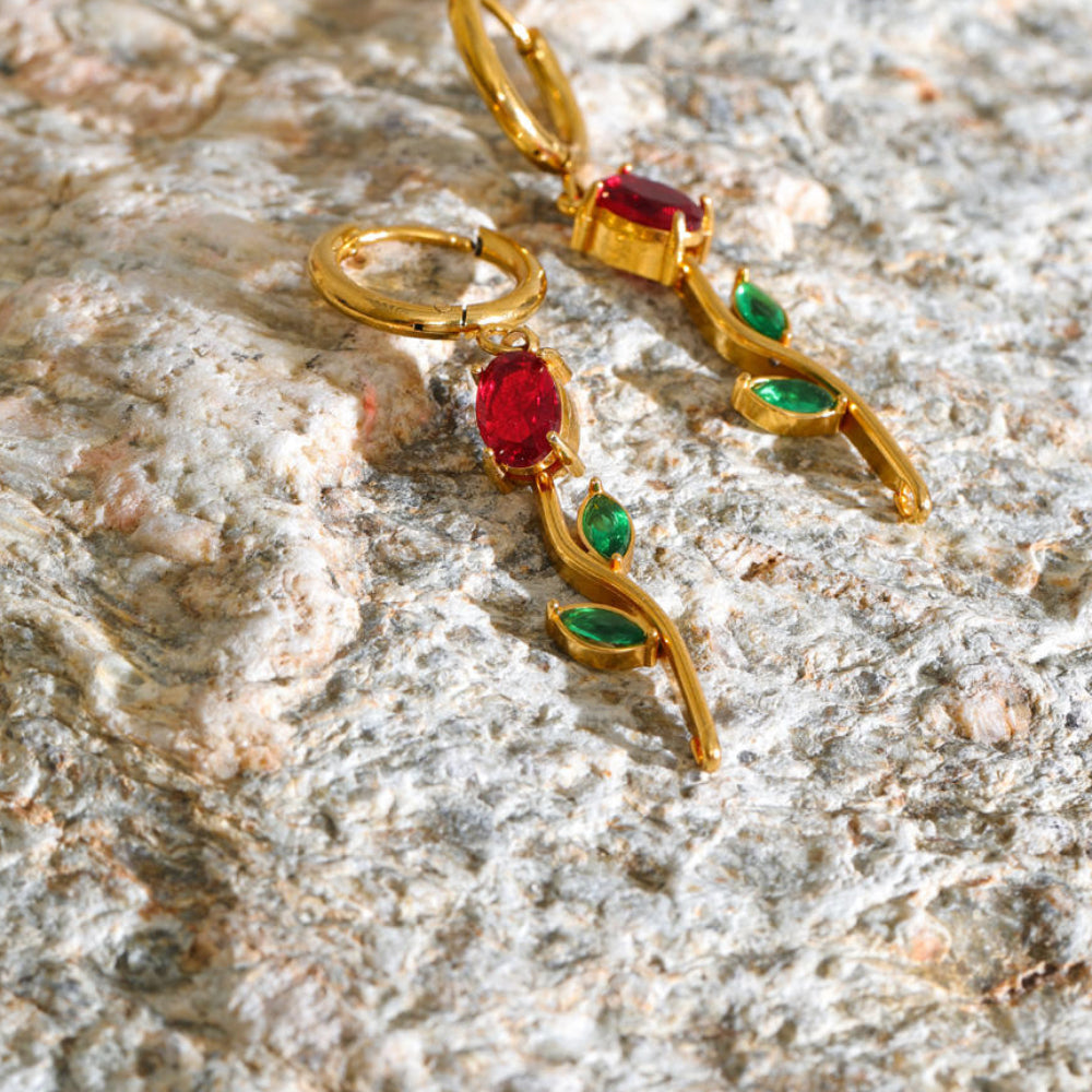Freya Red Green Gemstone Vine Earrings