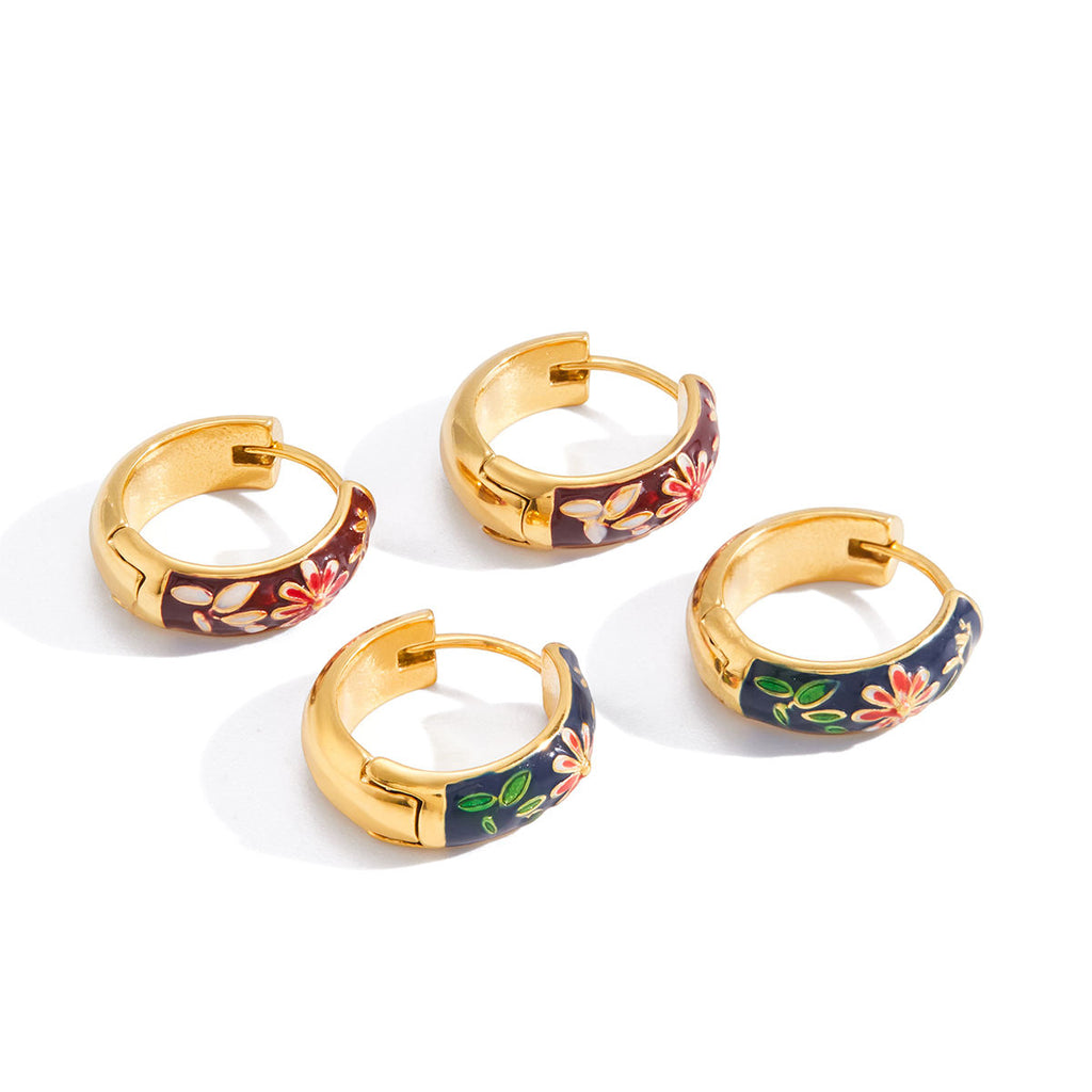 Mira Floral Enamel Hoop Earrings