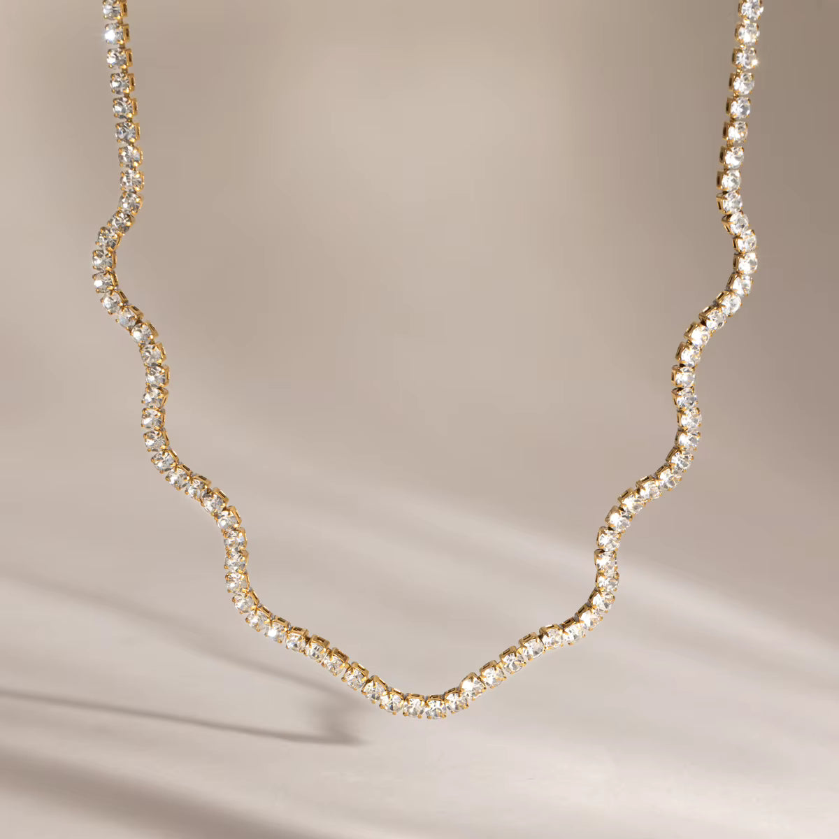 Elara 18K PVD Gold Wavy CZ Tennis Necklace