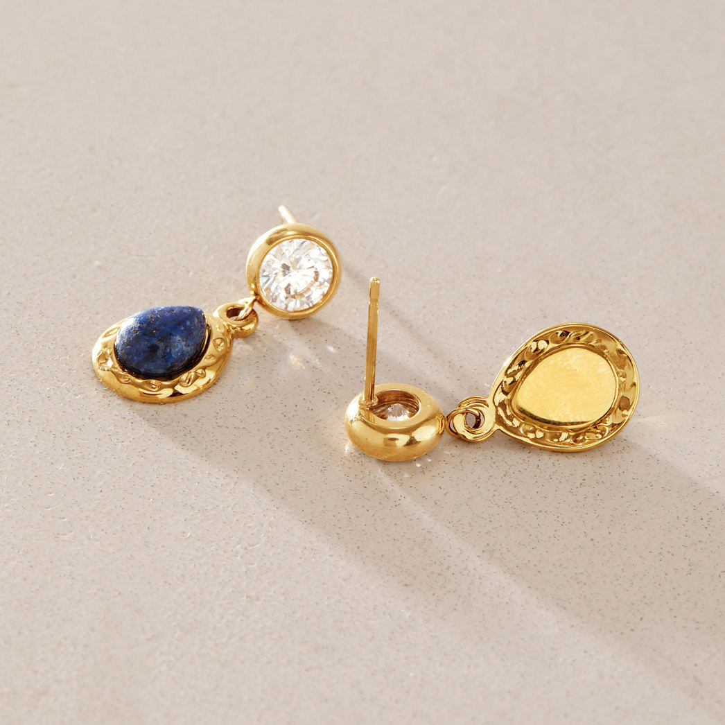 Sapphire 18K PVD Gold and Blue Lapis Teardrop Earrings