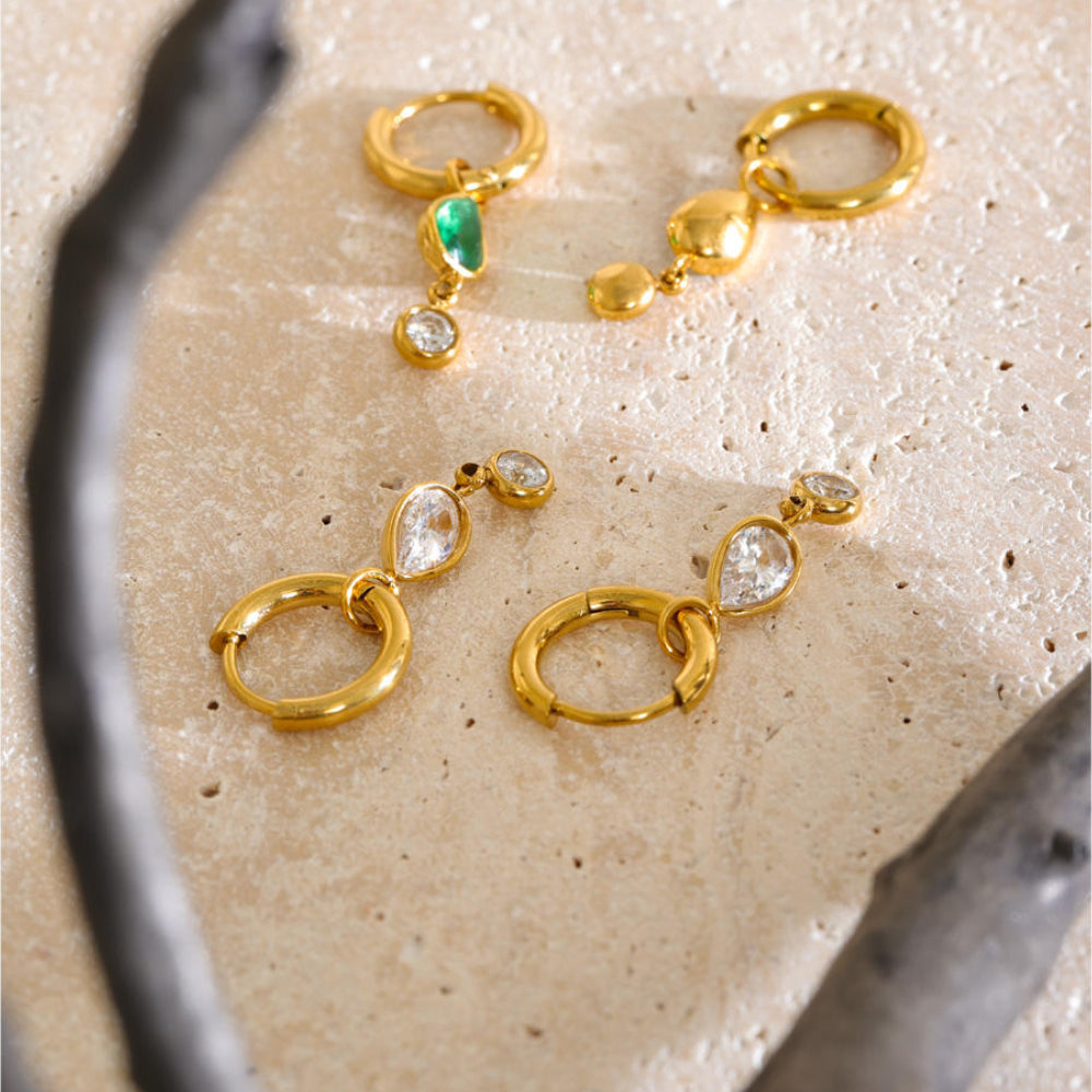 Elise Pear CZ Hoop Drop Earrings