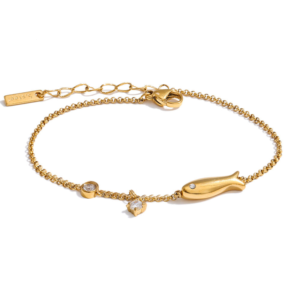 Marina CZ Fish Charm Chain Bracelet
