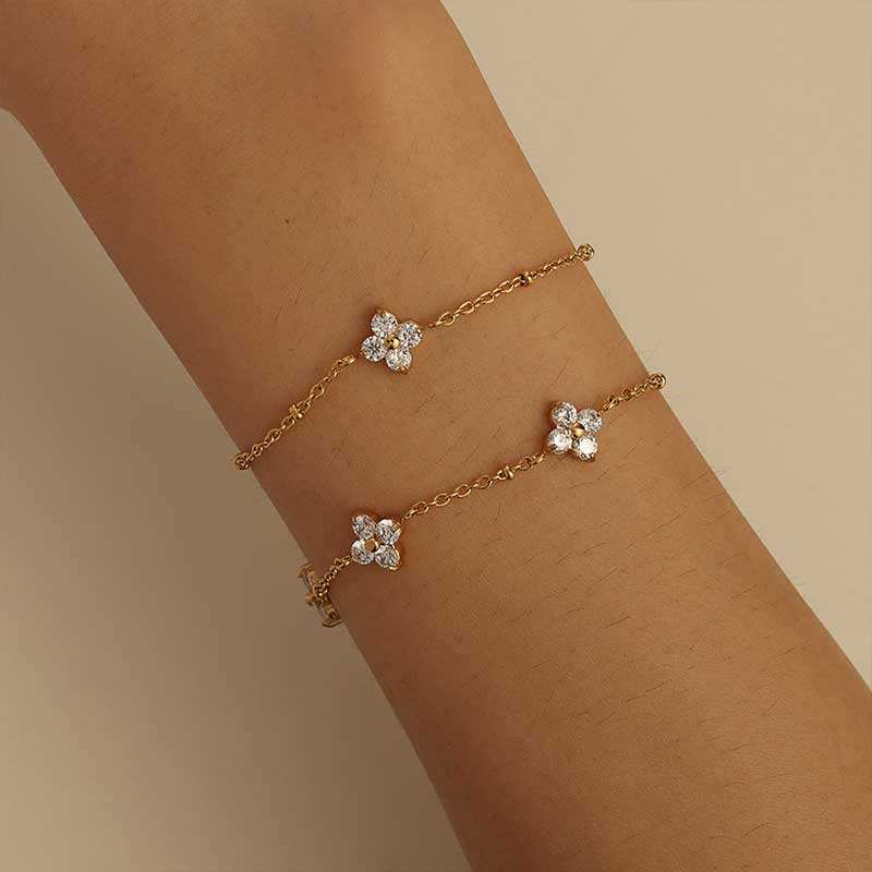 Elina Gold Floral CZ Station Bracelet