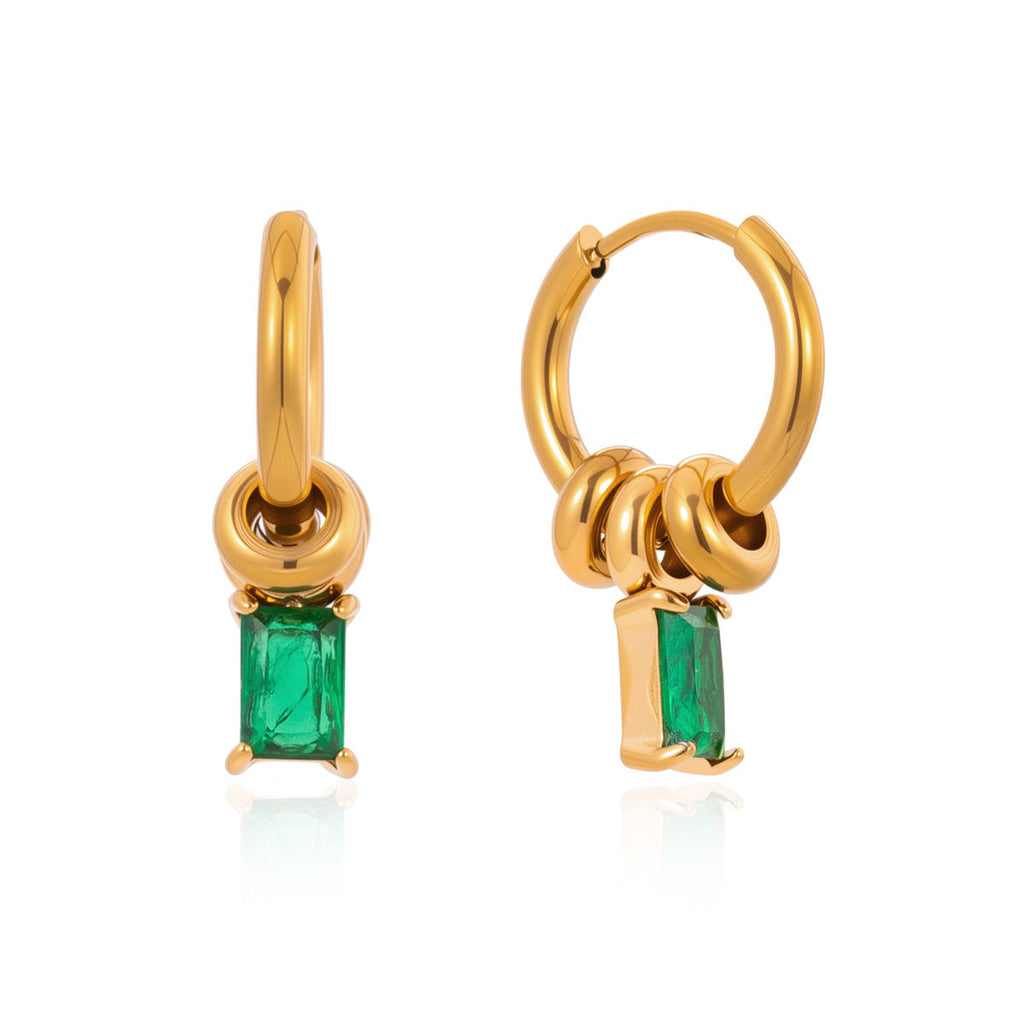 Elara Emerald Charm Hoop Earrings