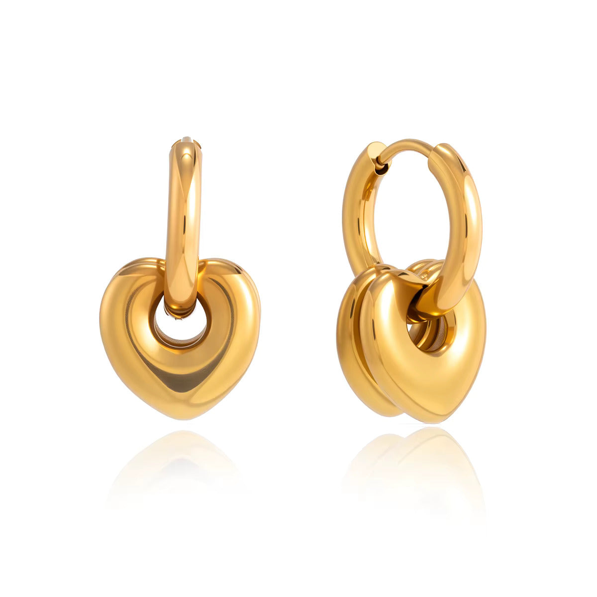 Nyla Gold Hoop Earrings with Puffy Heart Charm