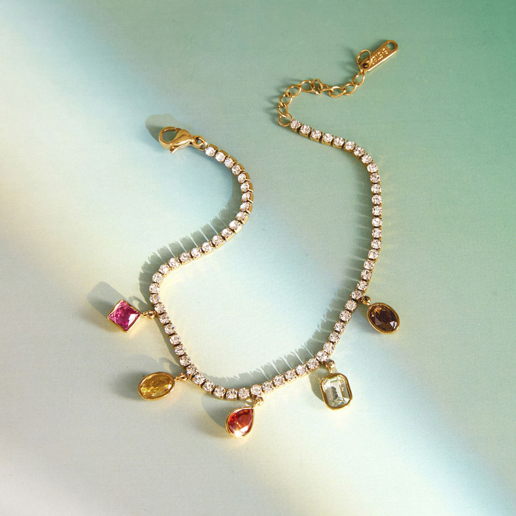 Kiara 18K Gold Plated Multicolor Gemstone Charm Bracelet