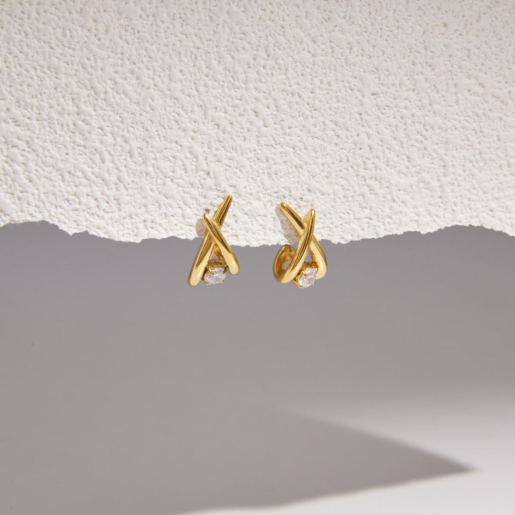 Freya Gold Crossed CZ Earrings