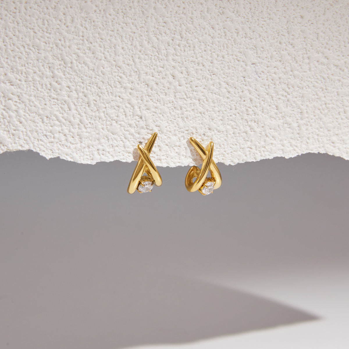 Freya Gold Crossed CZ Earrings