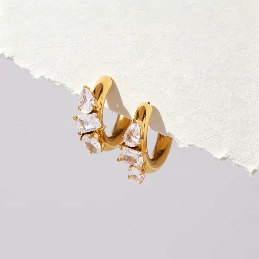 Lucienne CZ Trio Gold Huggie Earrings