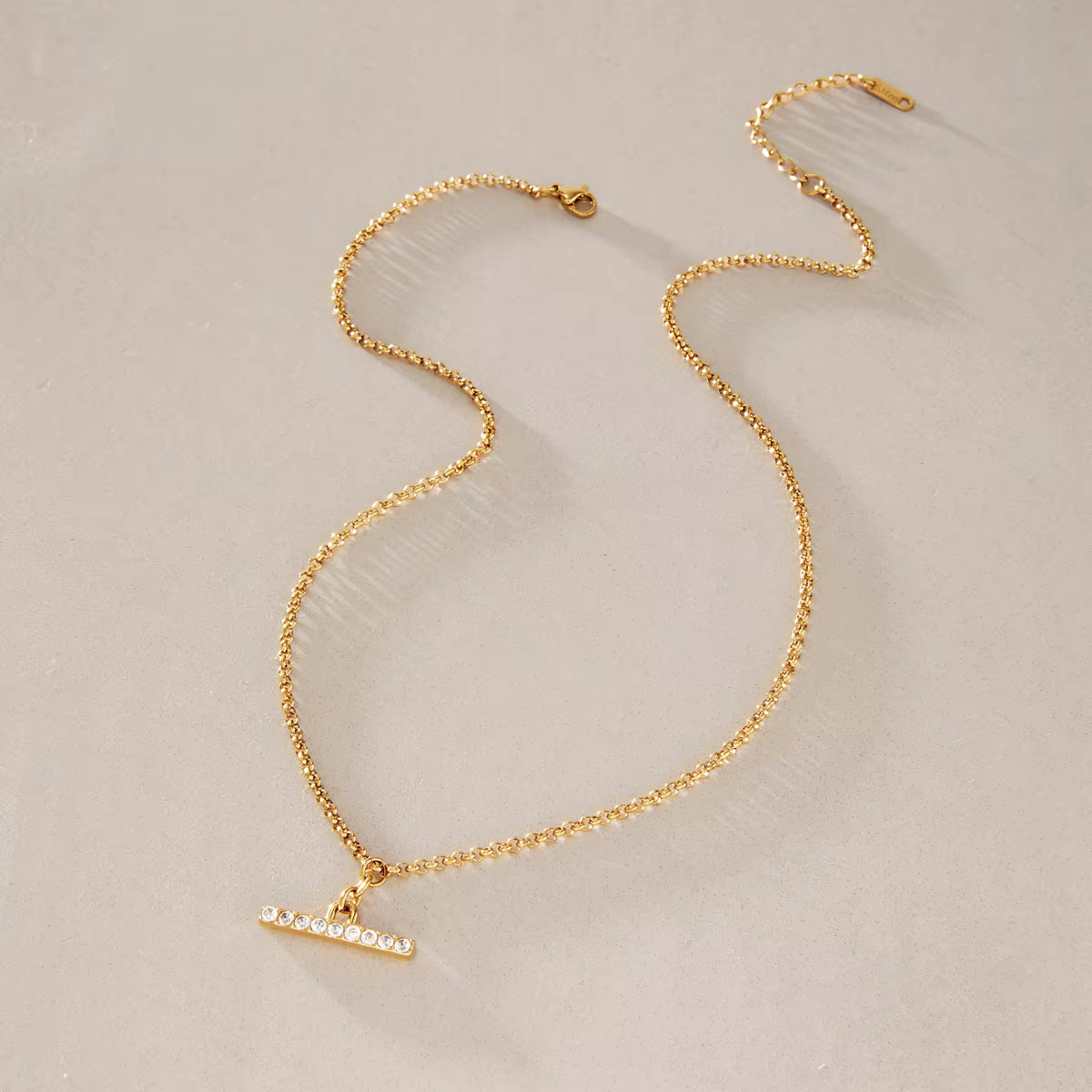 Nora 18K PVD Gold Plated CZ Bar Pendant Chain Necklace