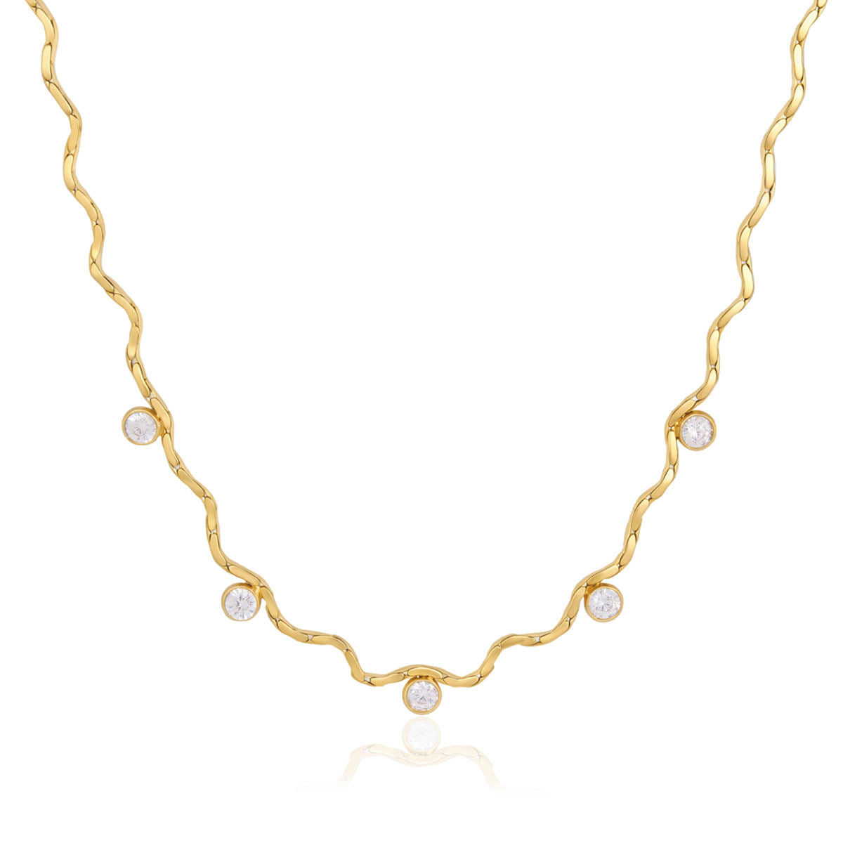 Clara Wavy CZ Gold Necklace