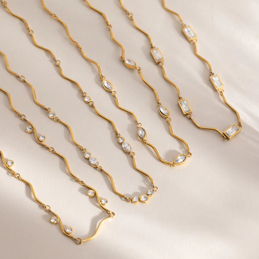 Sienna 18K PVD Gold Plated Wavy Baguette CZ Necklace