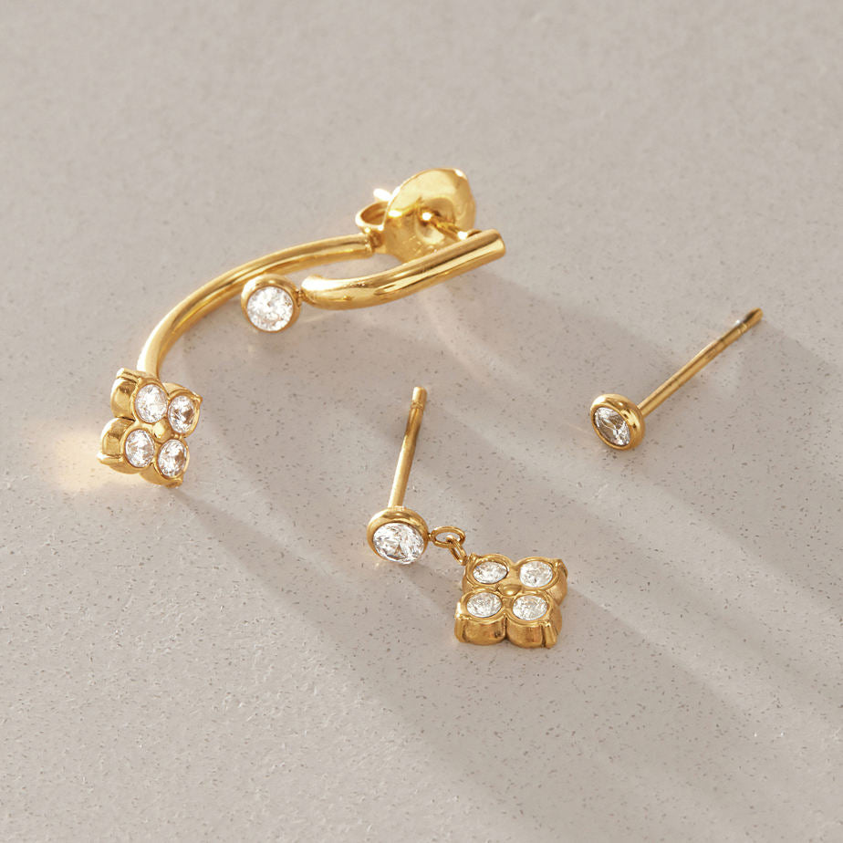 Ruby Gold Clover CZ Set Earrings