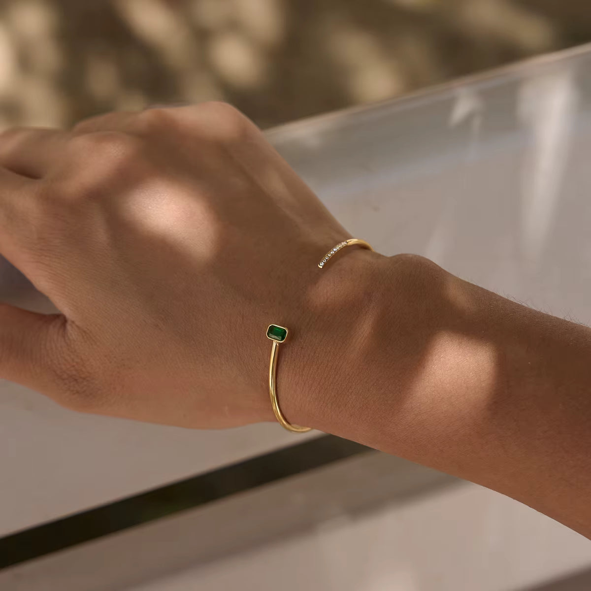 Ivy Gold Green Emerald CZ Cuff Bracelet